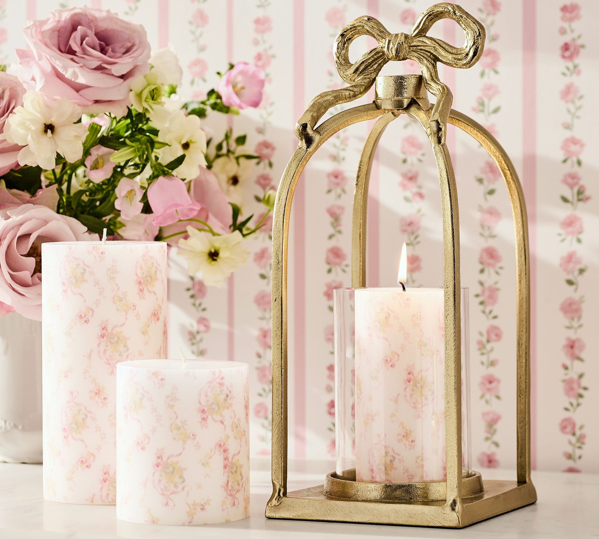 LoveShackFancy Floral Painted Pillar Candle