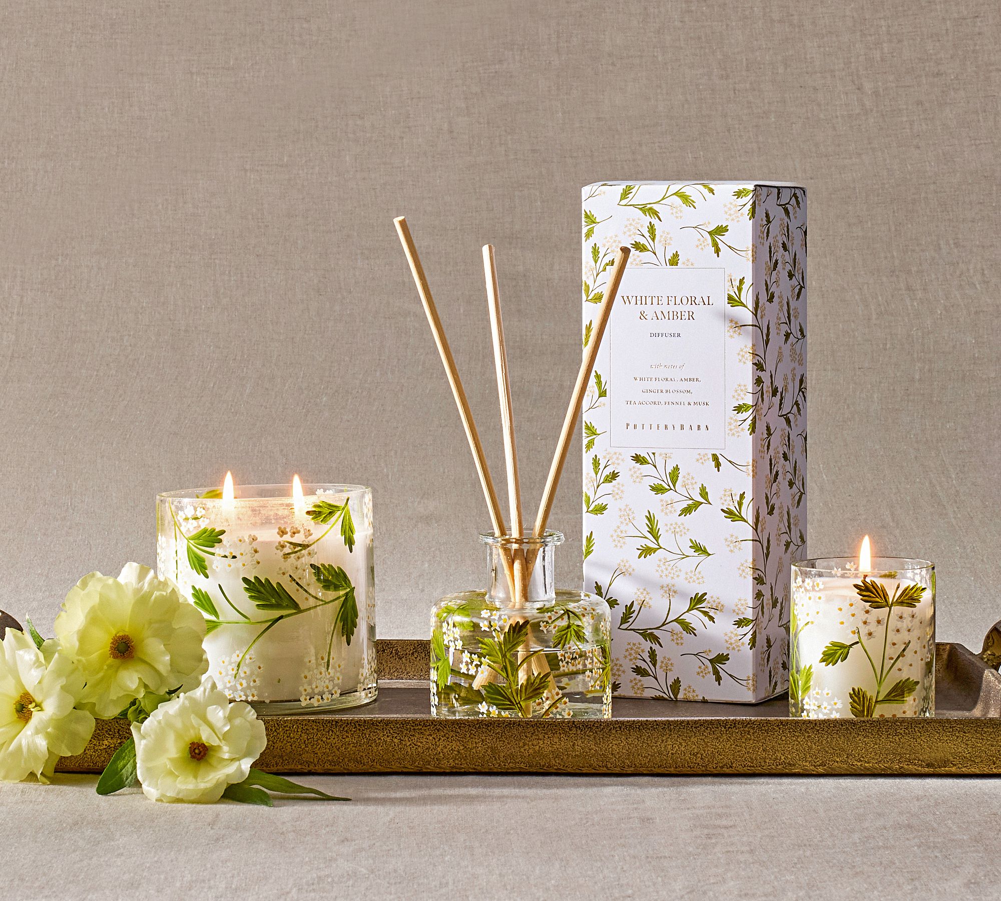 Hand Painted Flower Scent Collection - White Floral & Amber