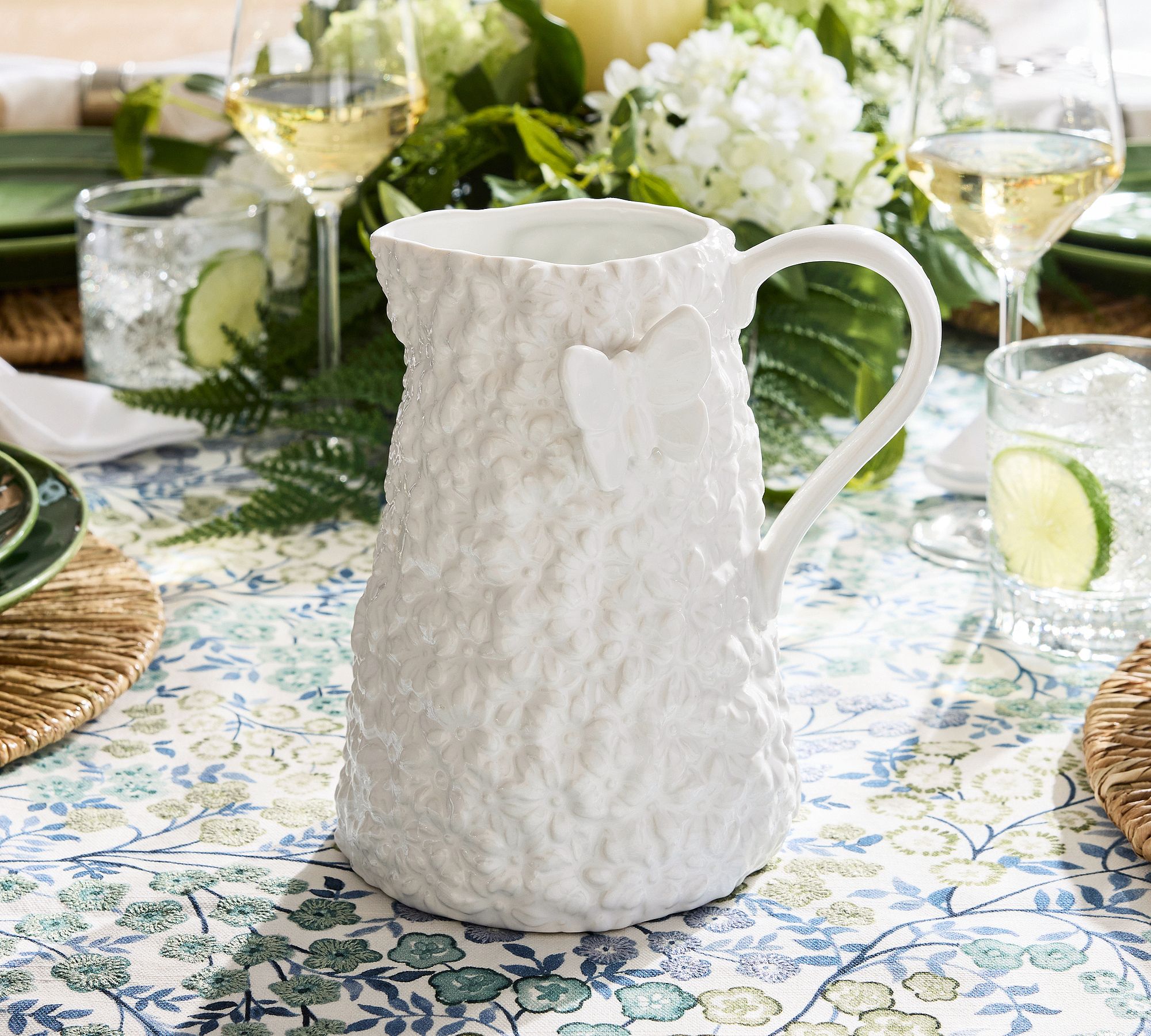 Floral Bunny Stoneware Pitcher