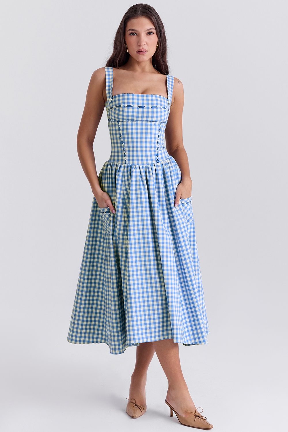 Blue plaid suspender dress