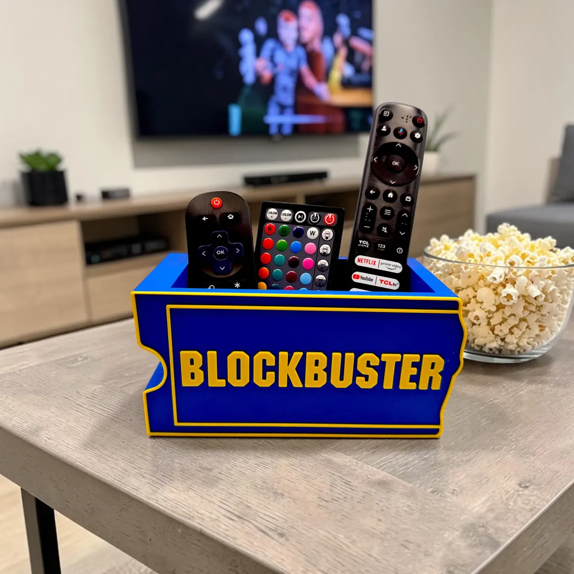 Blockbuster Logo Remote Holder – Retro Movie Night Desk & Couch Organizer