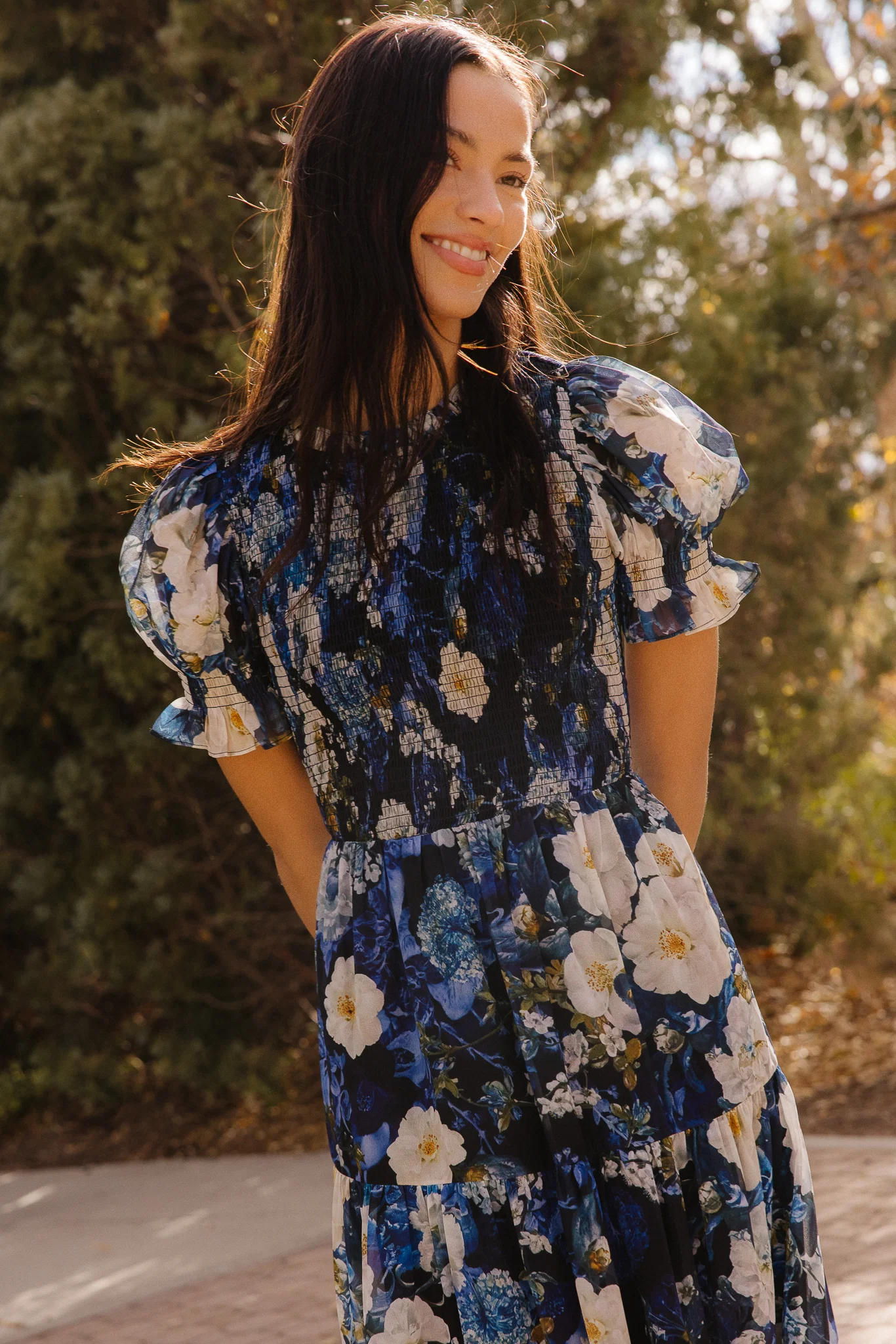 Cordelia Dress in Winter Rose Garden