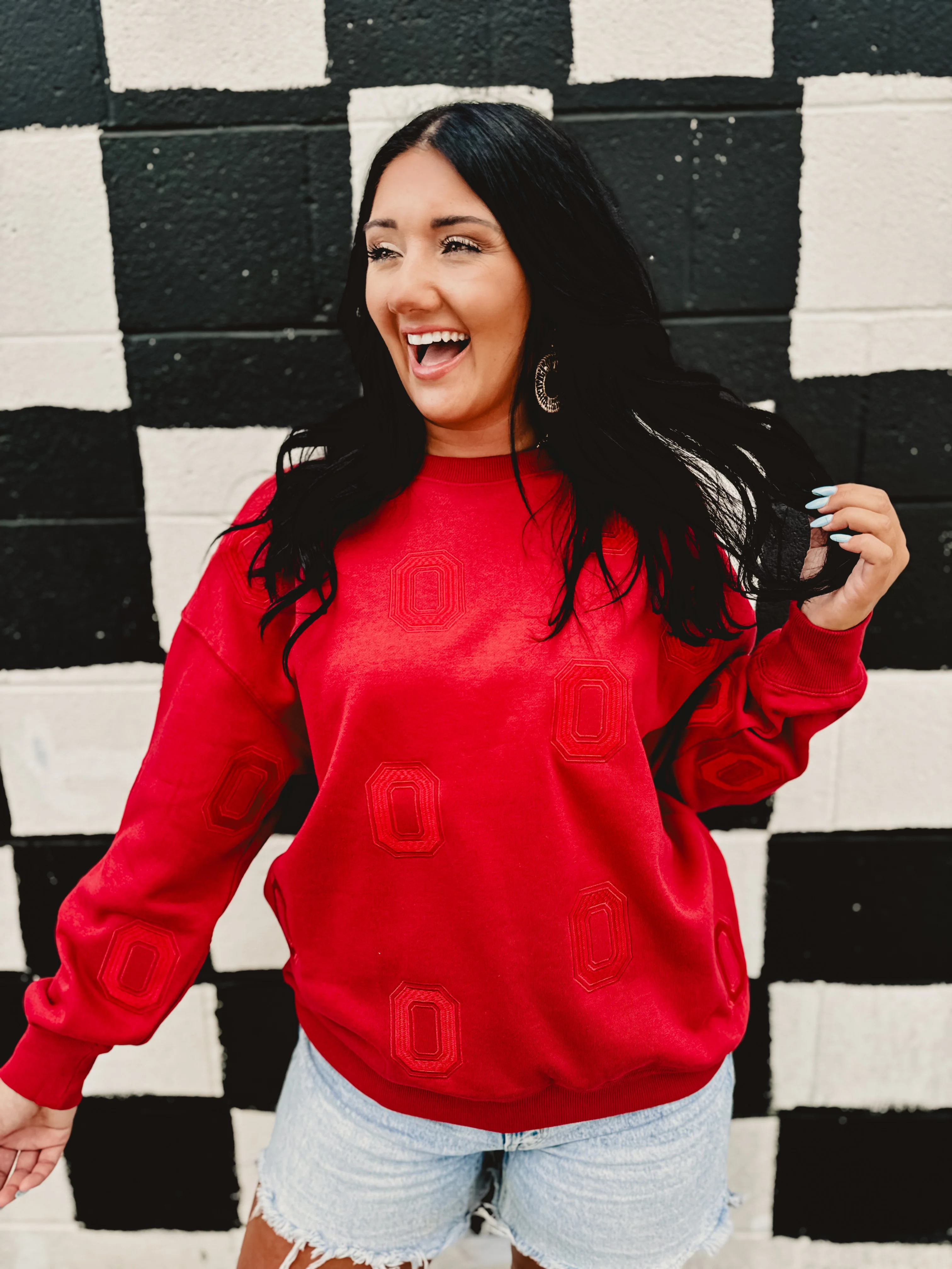 Embroidered Letter Sweatshirt - Red