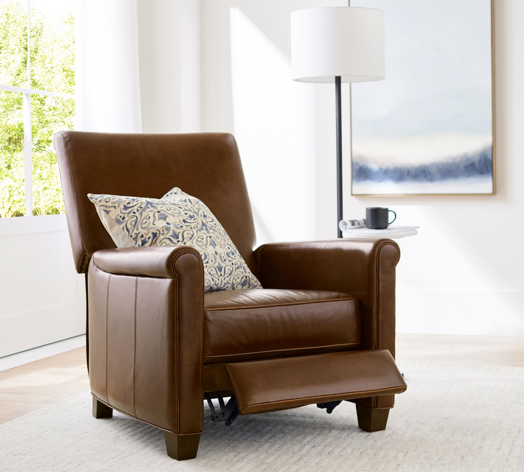 Irving Roll Arm Leather Recliner