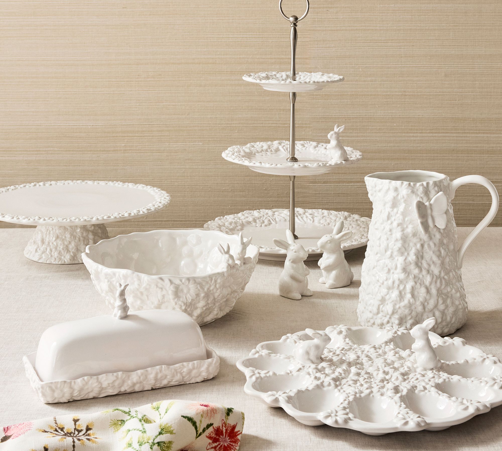 Floral Bunny Stoneware Deviled Egg Platter