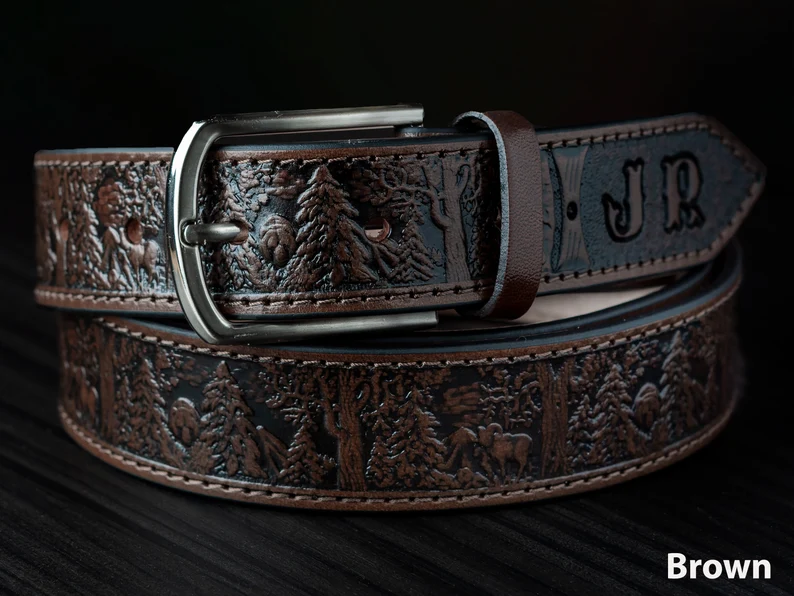 Wildlife Scene Leather Belt