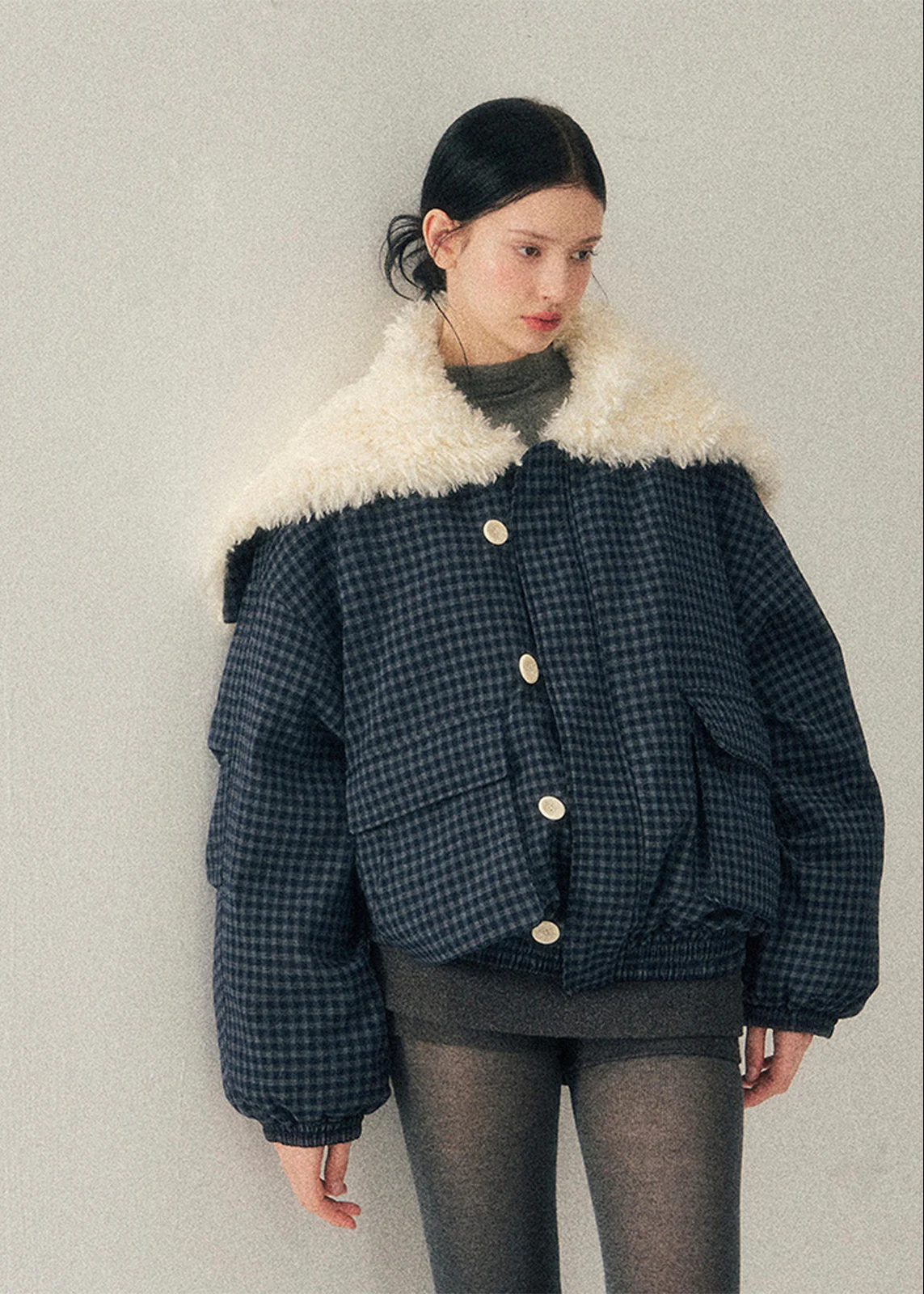 Silent Blue Lamb Collar Jacket