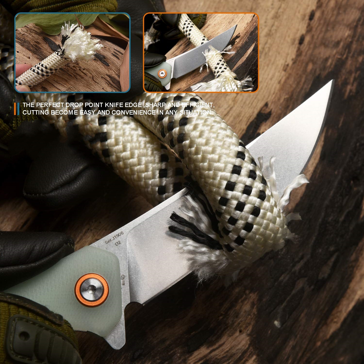 Tactical Pocket Folding Knife with D2 Steel Blade and G10 Handle