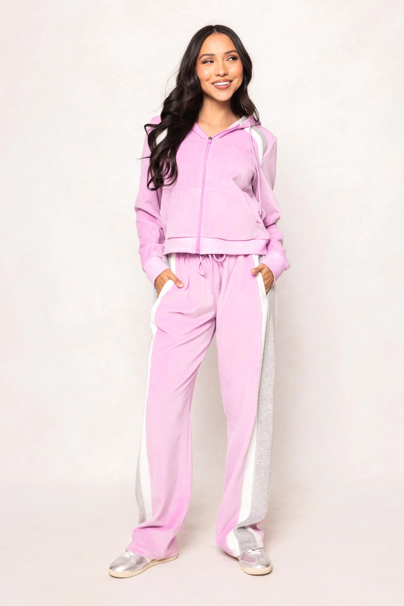 Kailey Zip Up Velour Sweatshirt in Pink