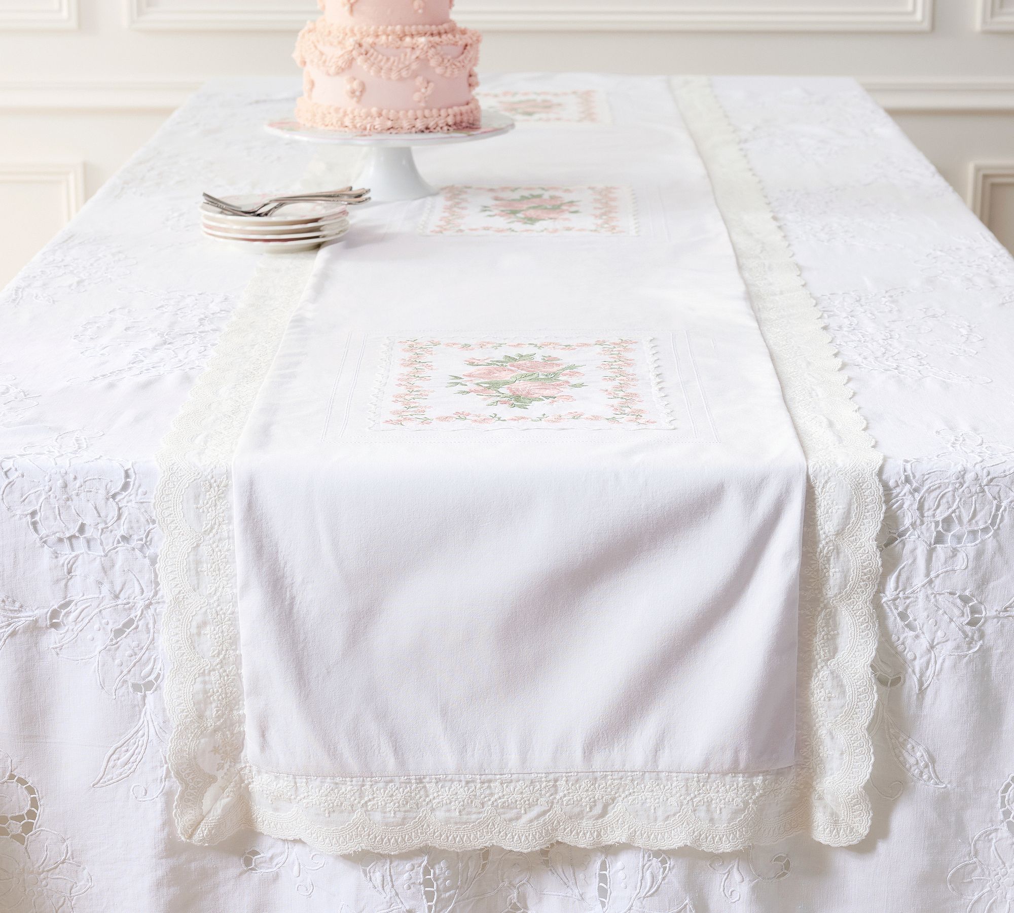 LoveShackFancy Floral Embroidered Table Runner