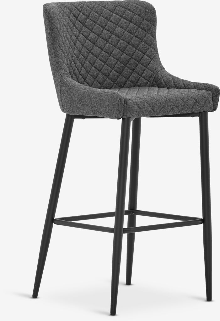 Bar stool PEBRINGE with backrest grey fabric