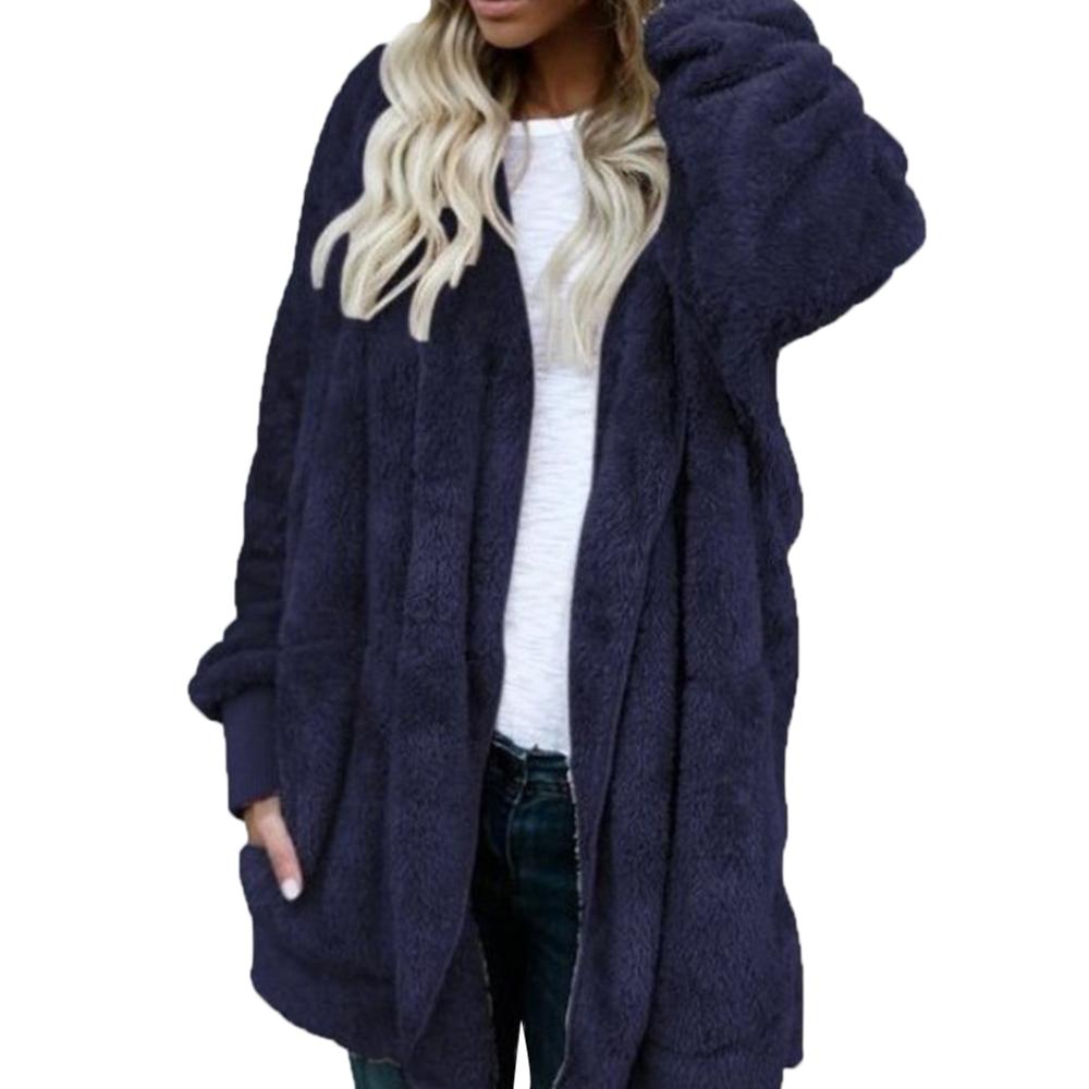Women Fashion Faux Fur Hooded Hairry Cardigan Furry Coat