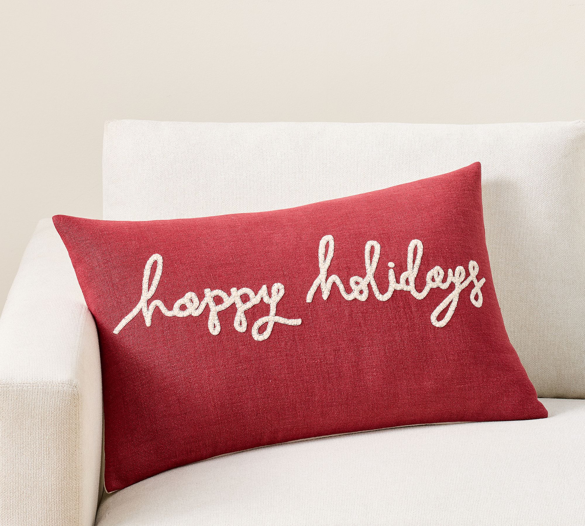 Happy Holidays Embroidered Lumbar Pillow