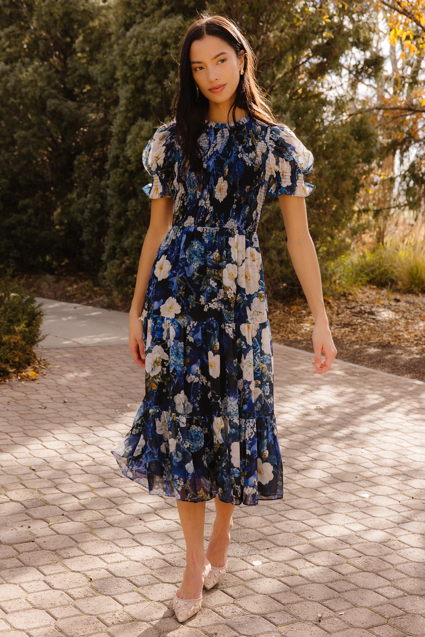 Cordelia Dress in Winter Rose Garden