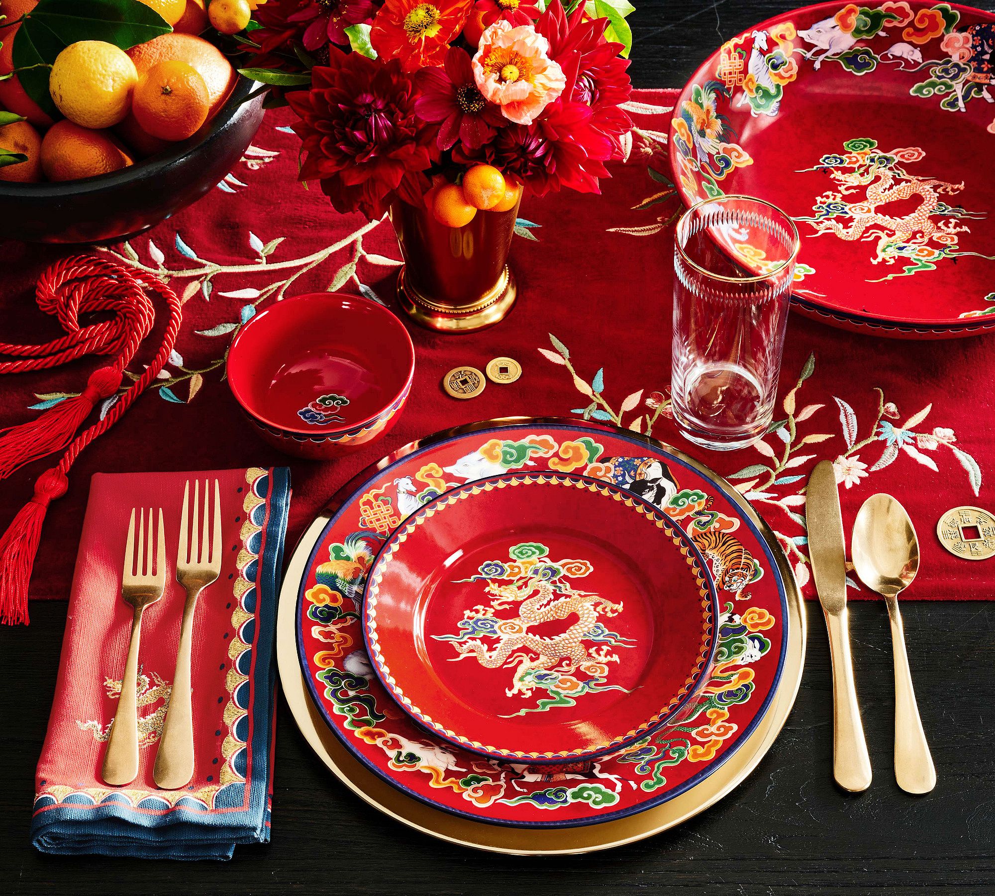 Lunar New Year Stoneware Salad Plates - Set of 4