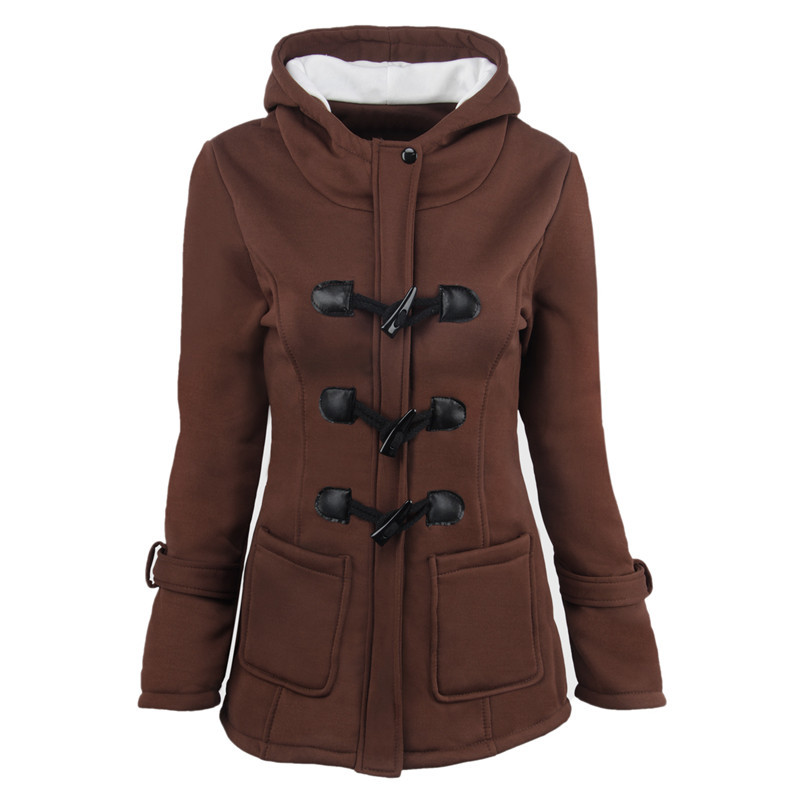 Fashion Solid Color Loose Zipper Flared Horn Buckle  Coats