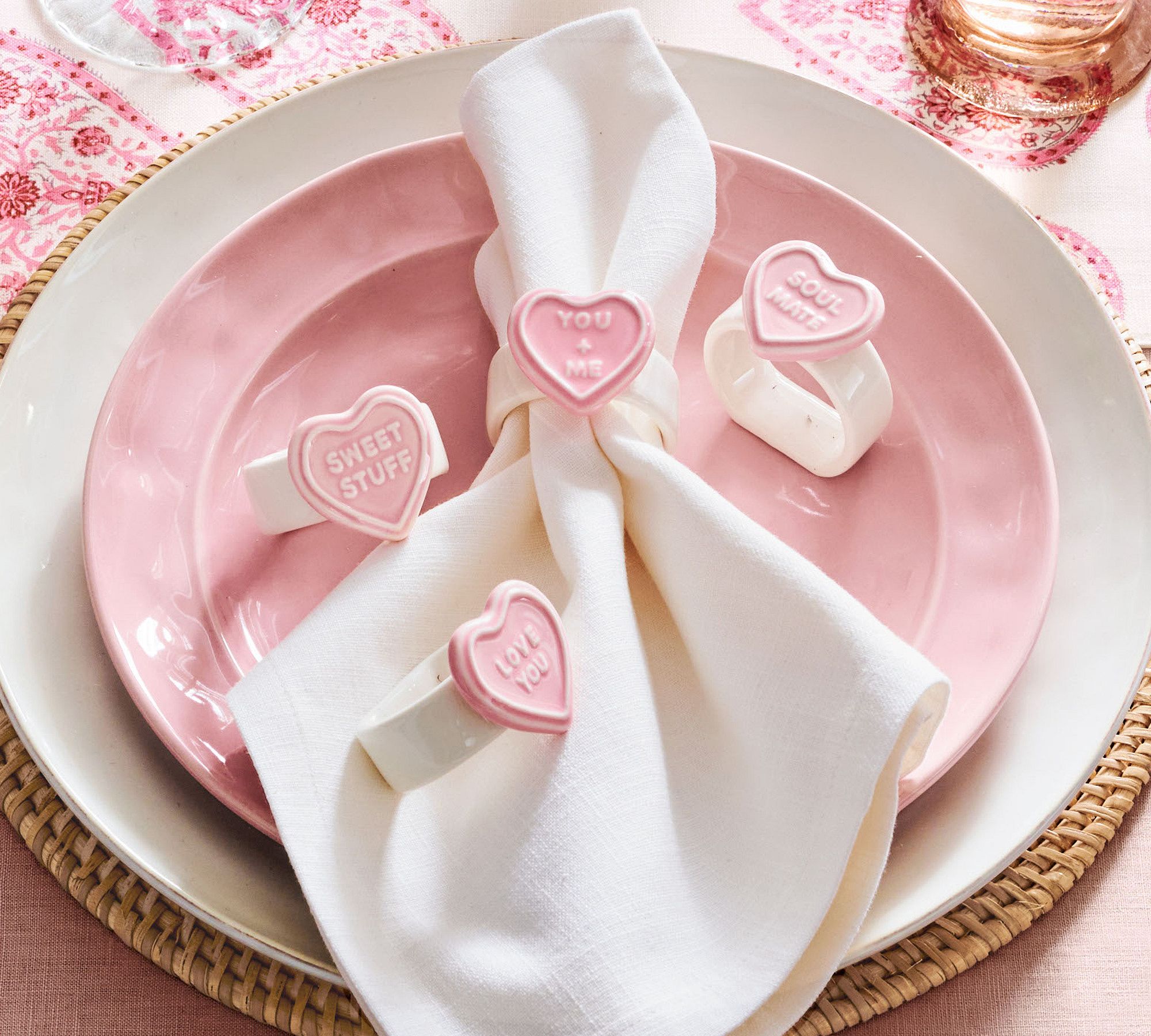 Conversation Hearts Stoneware Napkin Rings - Mixed Set of 4