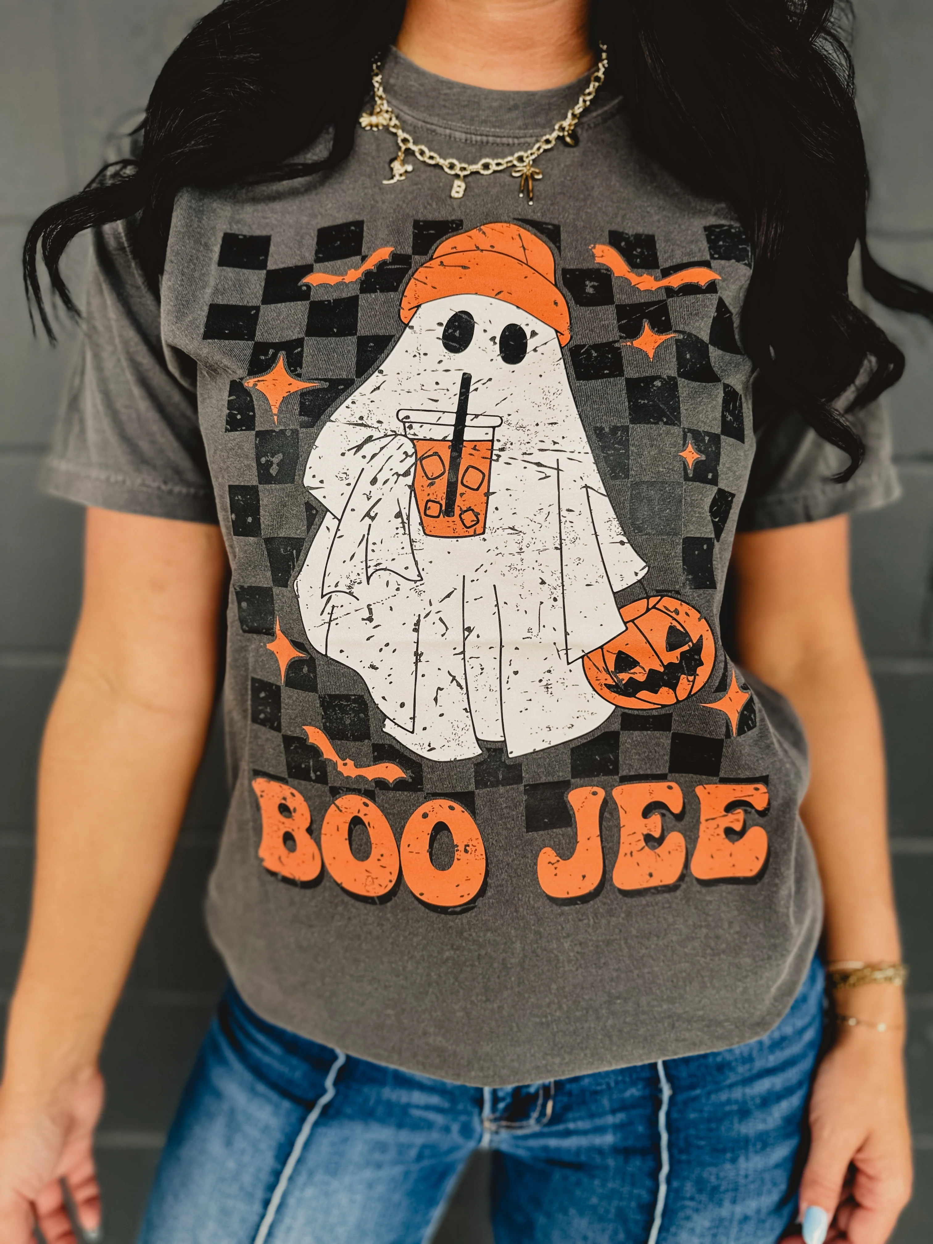 Ghost Checkered Graphic Tee - Dark Gray