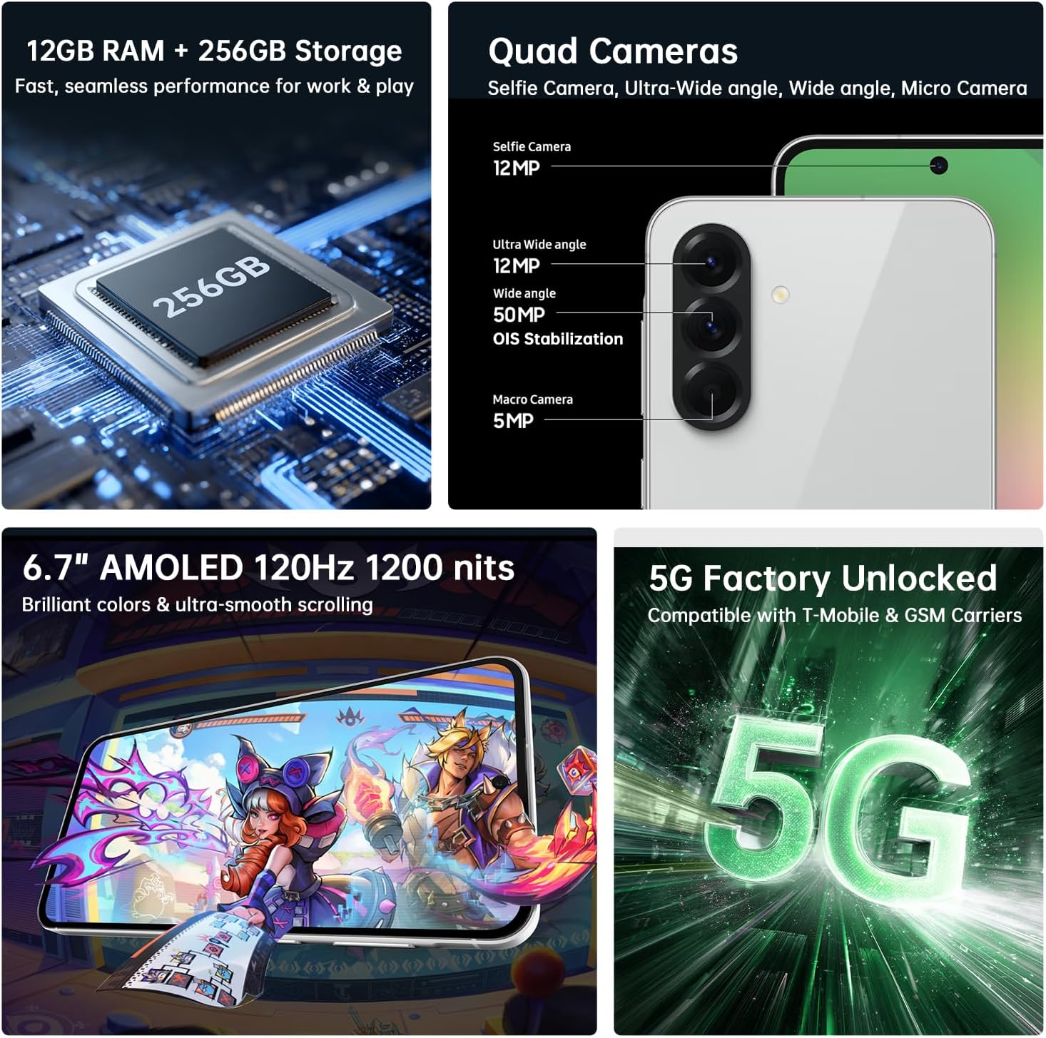 Samsung Galaxy A56 5G AI Smartphone, 256GB Unlocked Android Phone, 12GB RAM, Dual SIM, 6.7