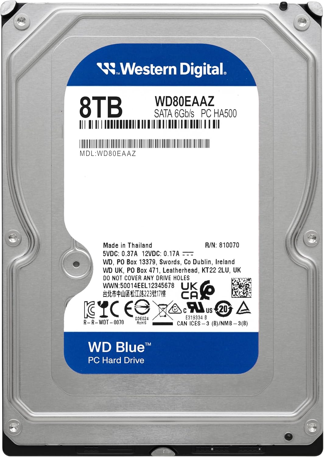 Western Digital 8TB WD Blue PC Internal Hard Drive HDD - 5640 RPM, SATA 6 Gb/s, 256 MB Cache, 3.5