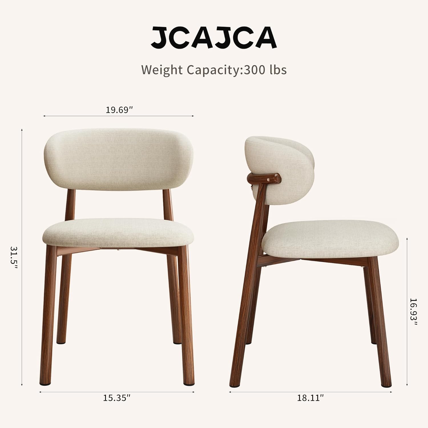 Kitchen Dining Chairs Set of 4 Modern Soft Linen Farmhouse Dining Room Chair with Metal Legs, Beige/Walnut