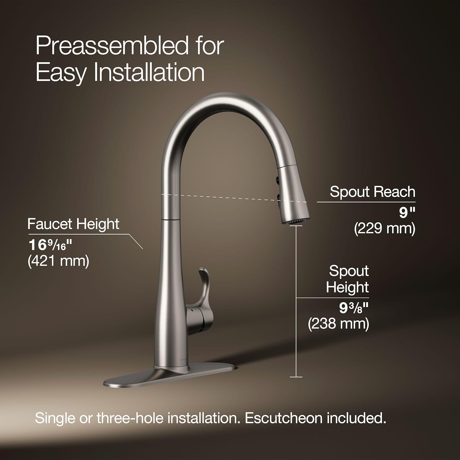 KOHLER Simplice Response Touchless Pull Down Kitchen Faucet in Stainless Steel, K-22036-VS