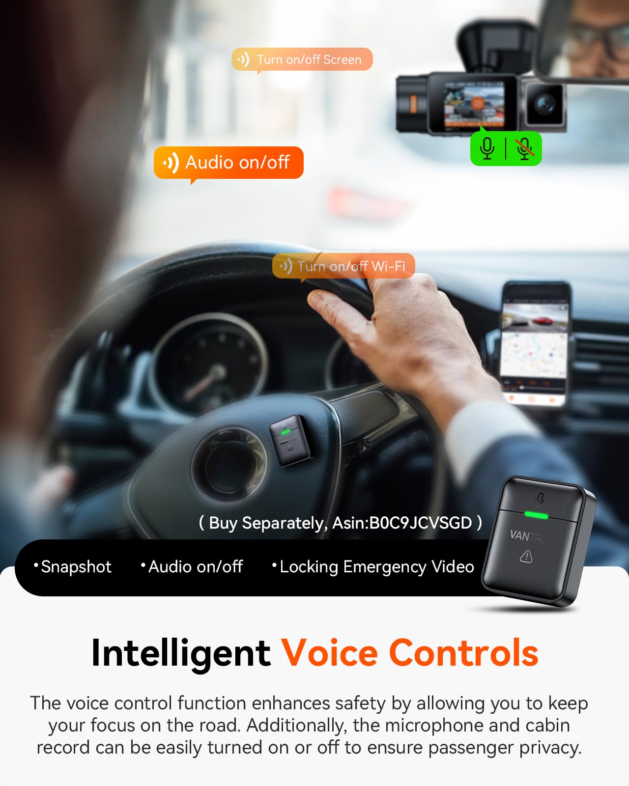 VANTRUE N2X 2.7K Dual Dash Cam with 5G WiFi and HDR Night Vision