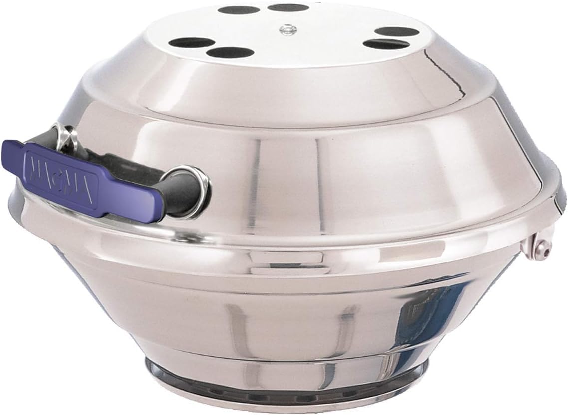 Magma A10-205 Marine Kettle Portable Gas Grill - Stainless Steel BBQ for Boats - Wind-Resistant Design, Safe Propane Connection, Stay Cool Handle - 15