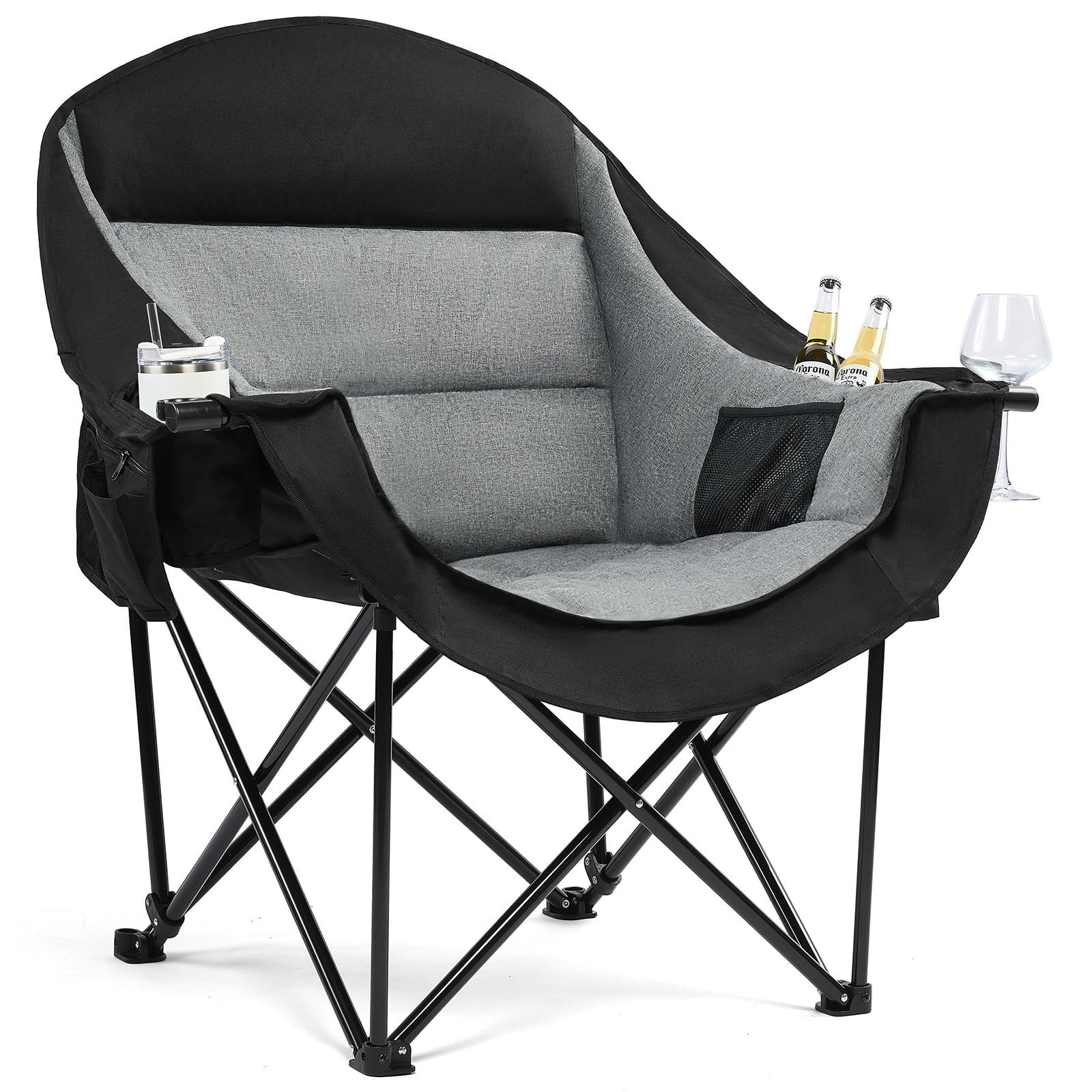 PUVASIA Oversized Camping Chair - Heavy Duty Padded Lawn Chair