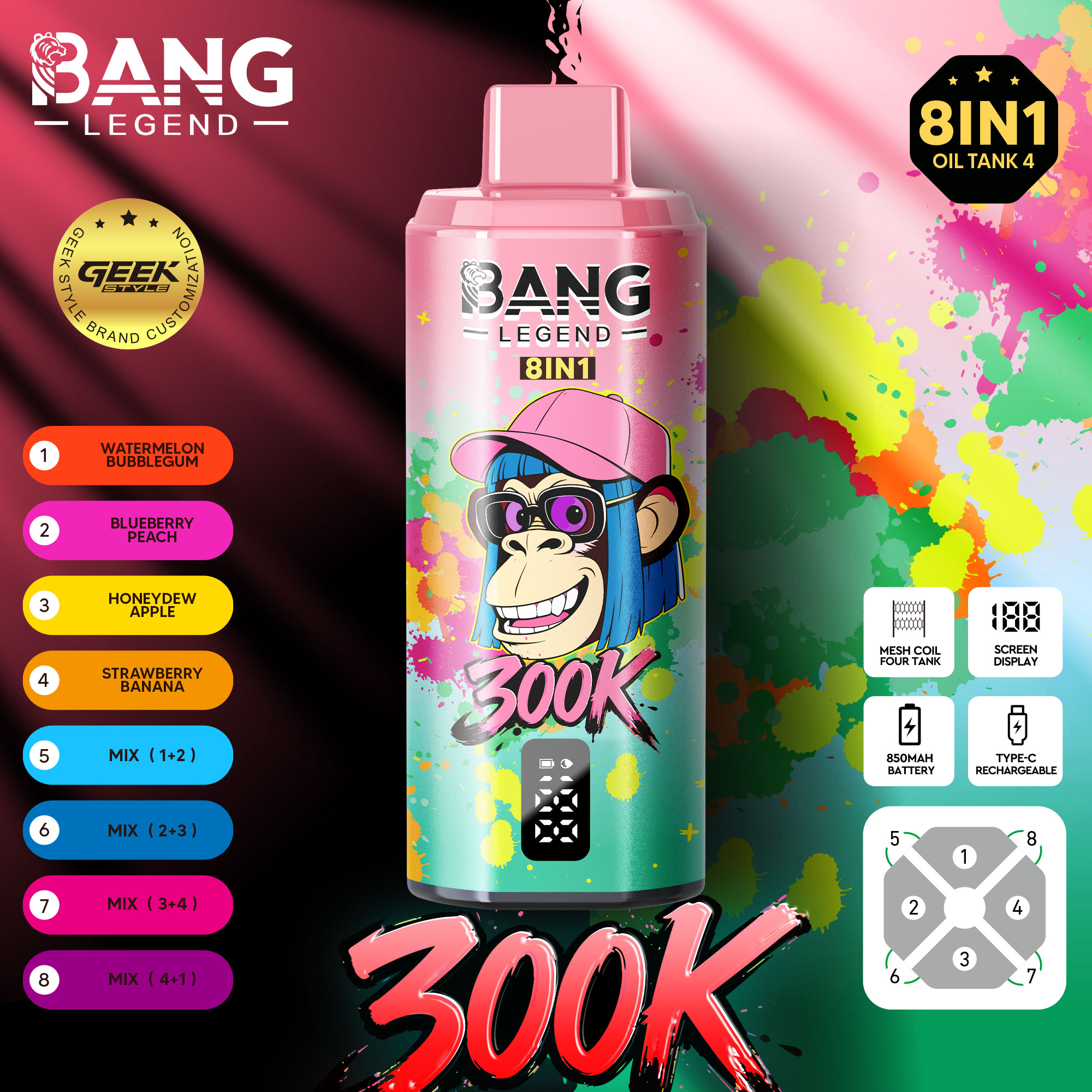 BANG LEGEND 8 IN 1 300000 Puffs 300K Disposable Vape Pen Bangking Vapes