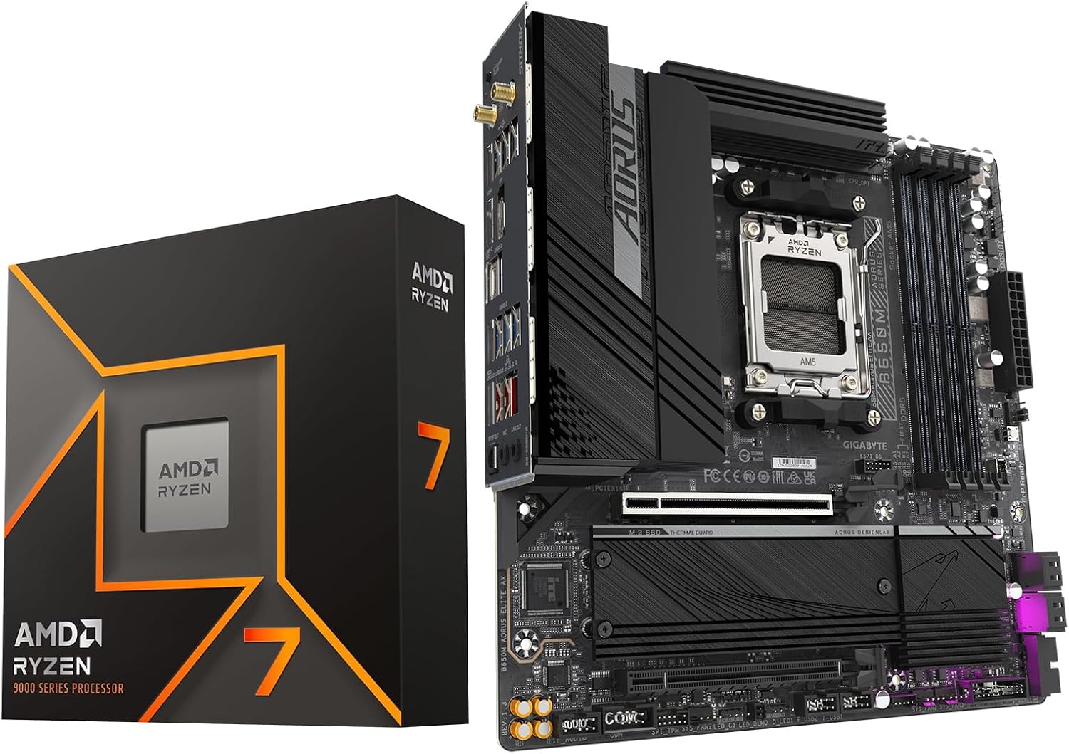 AMD Ryzen 7 9700X CPU Processor Bundle with GIGABYTE B650M AORUS Elite AX Gaming Motherboard (AM5, Micro-ATX, DDR5, PCIe 5.0 M.2, USB 3.2 Gen2X2 Type-C)