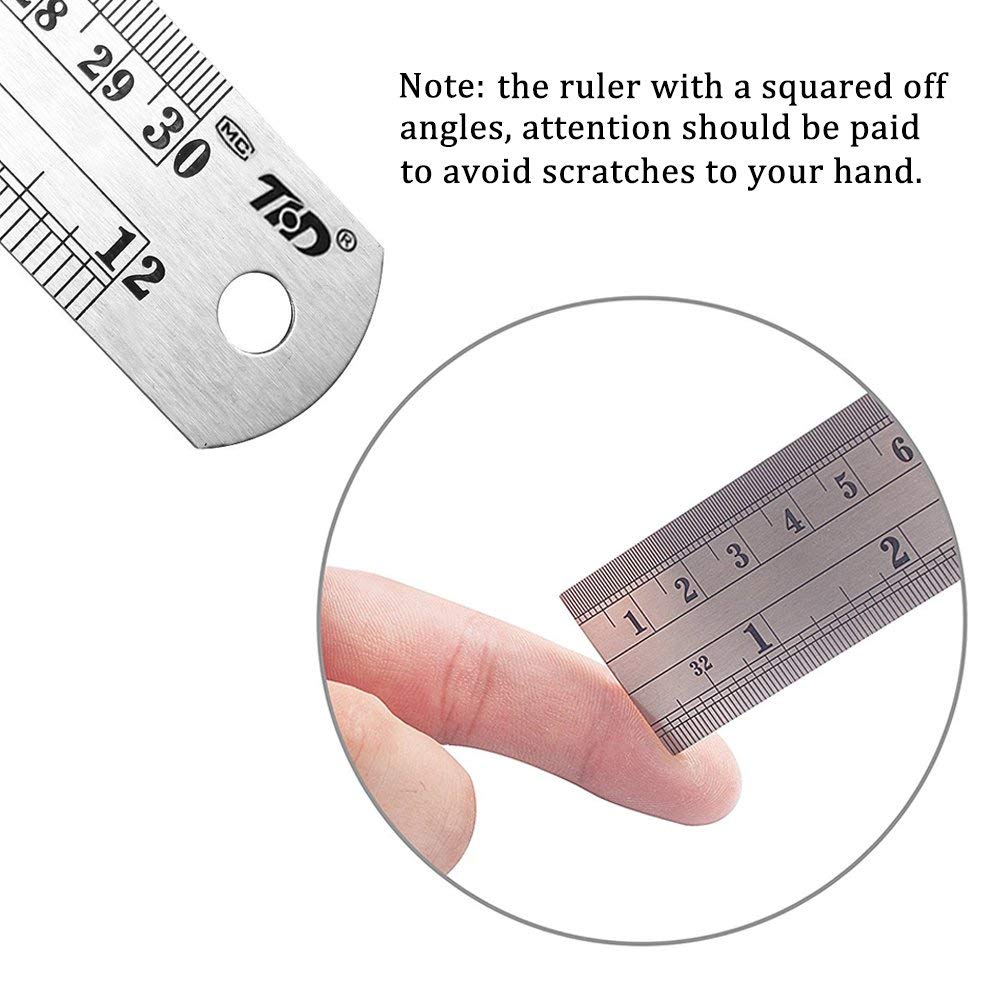 ZZTX Metal Straight Edge Ruler Stainless Steel Ruler 6 Inch 12 Inch 16 Inch Ruler Set Rulers Bulk Set of 3