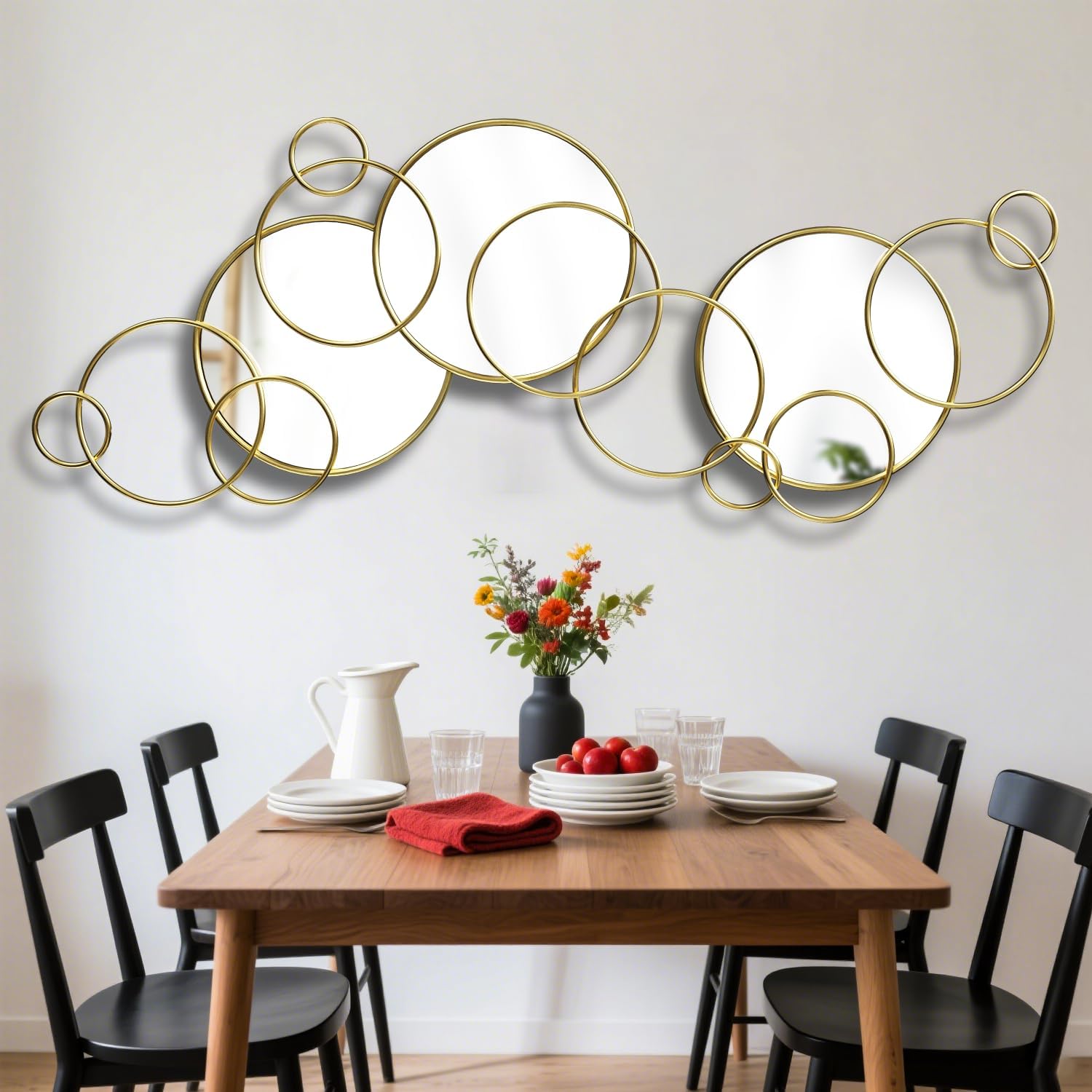 Wall Mirror Decorative, Large Decorative Mirrors for Wall Decor, Round Gold Mirror Wall Art, Wall Mirrors for Living Room, Entryway, Bedroom, Dining Room Kitchen 45''x25.5''