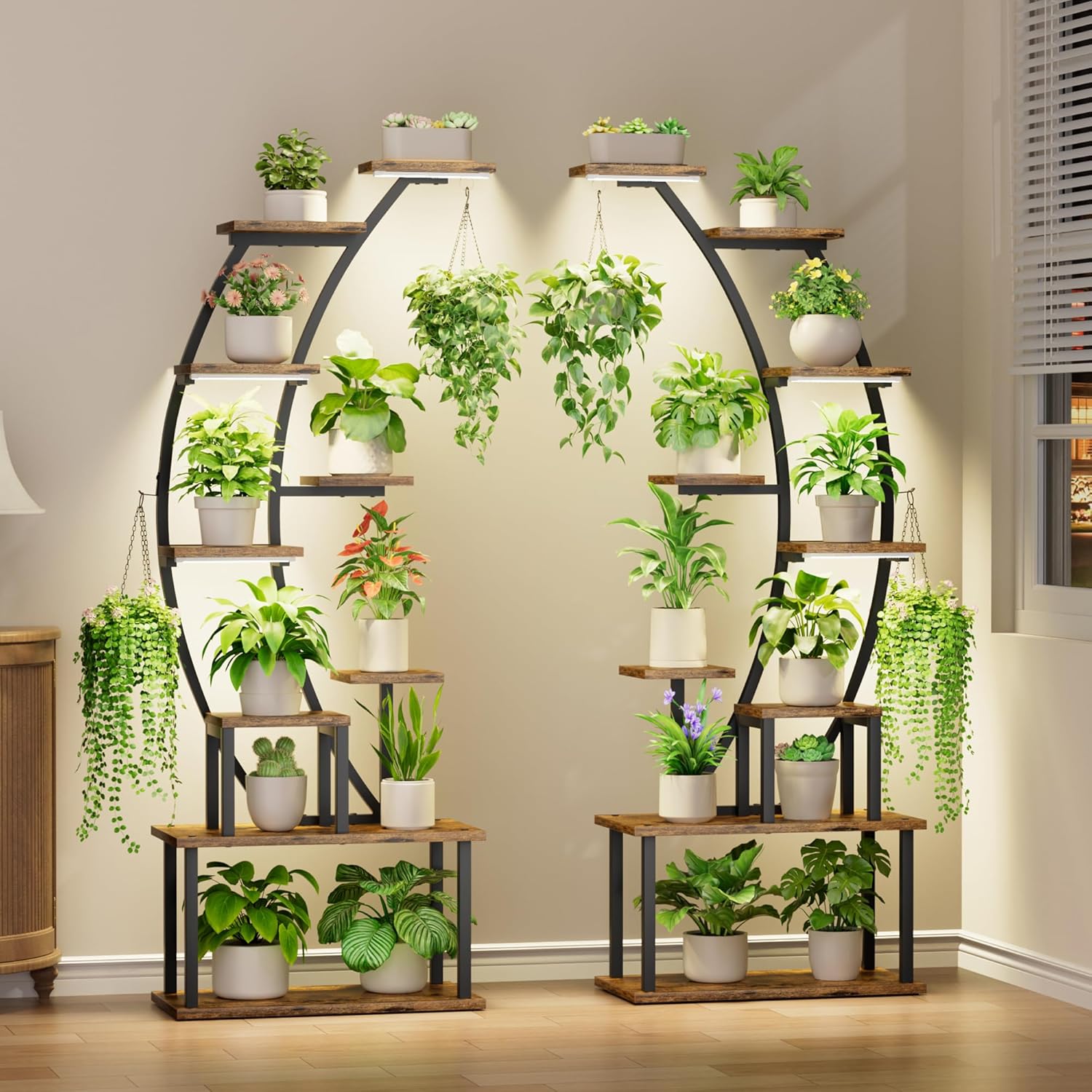 BACEKOLL Plant Stand Indoor with Grow Lights, 9 Tiered Metal Plant Shelf, 64