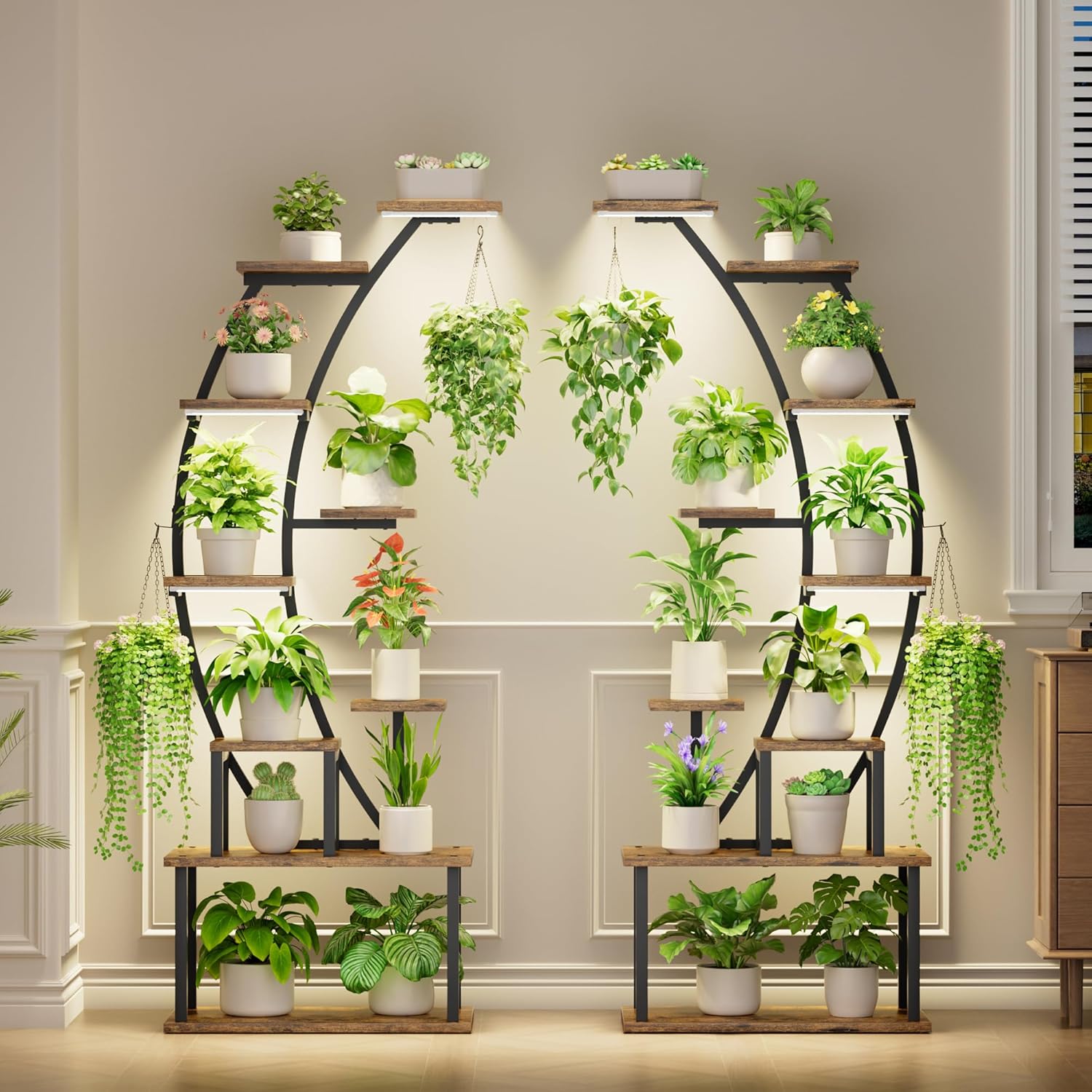 BACEKOLL Plant Stand Indoor with Grow Lights, 9 Tiered Metal Plant Shelf, 64
