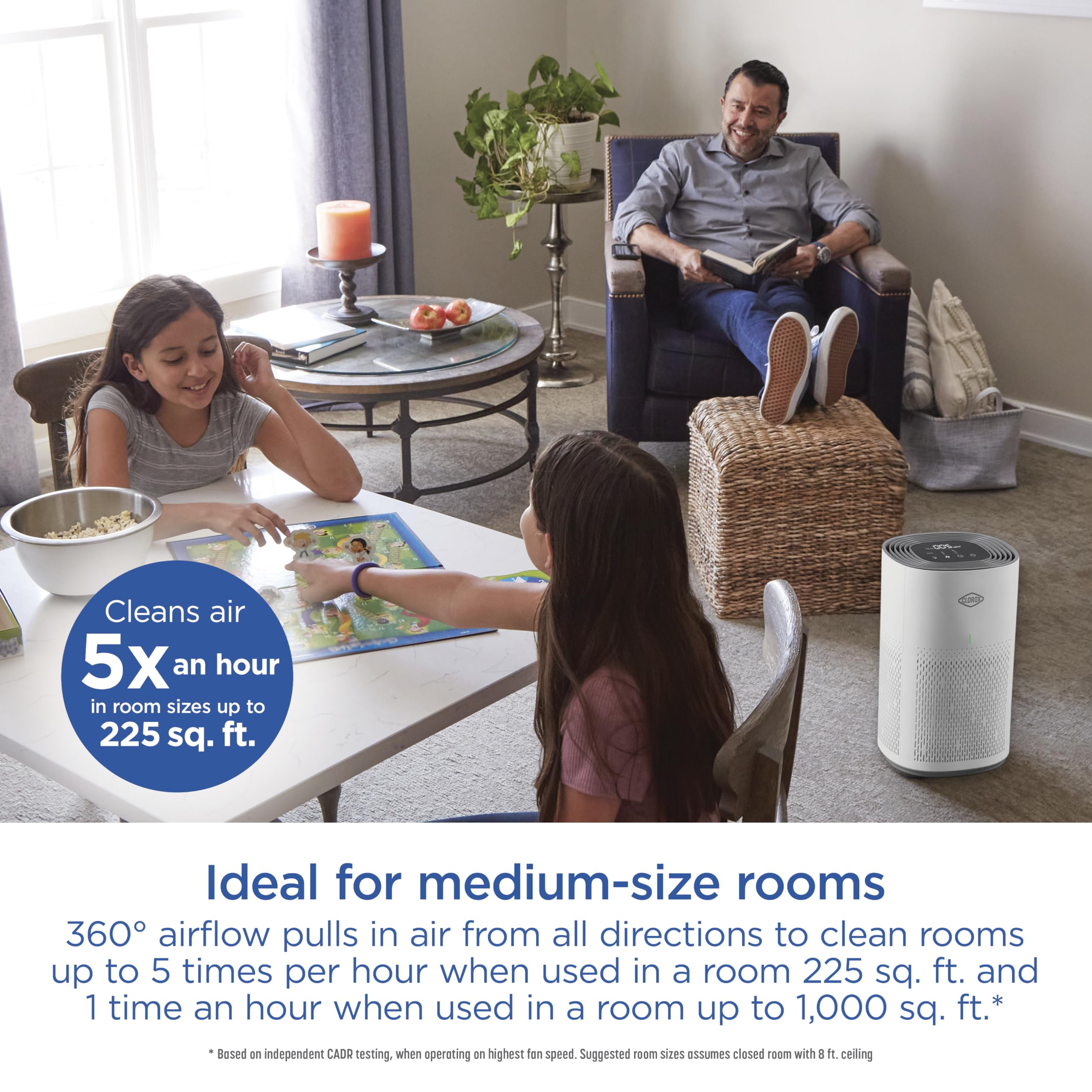 CLOROX HEPA Air Purifier for Home, True HEPA Filter, 1000 Sq Ft