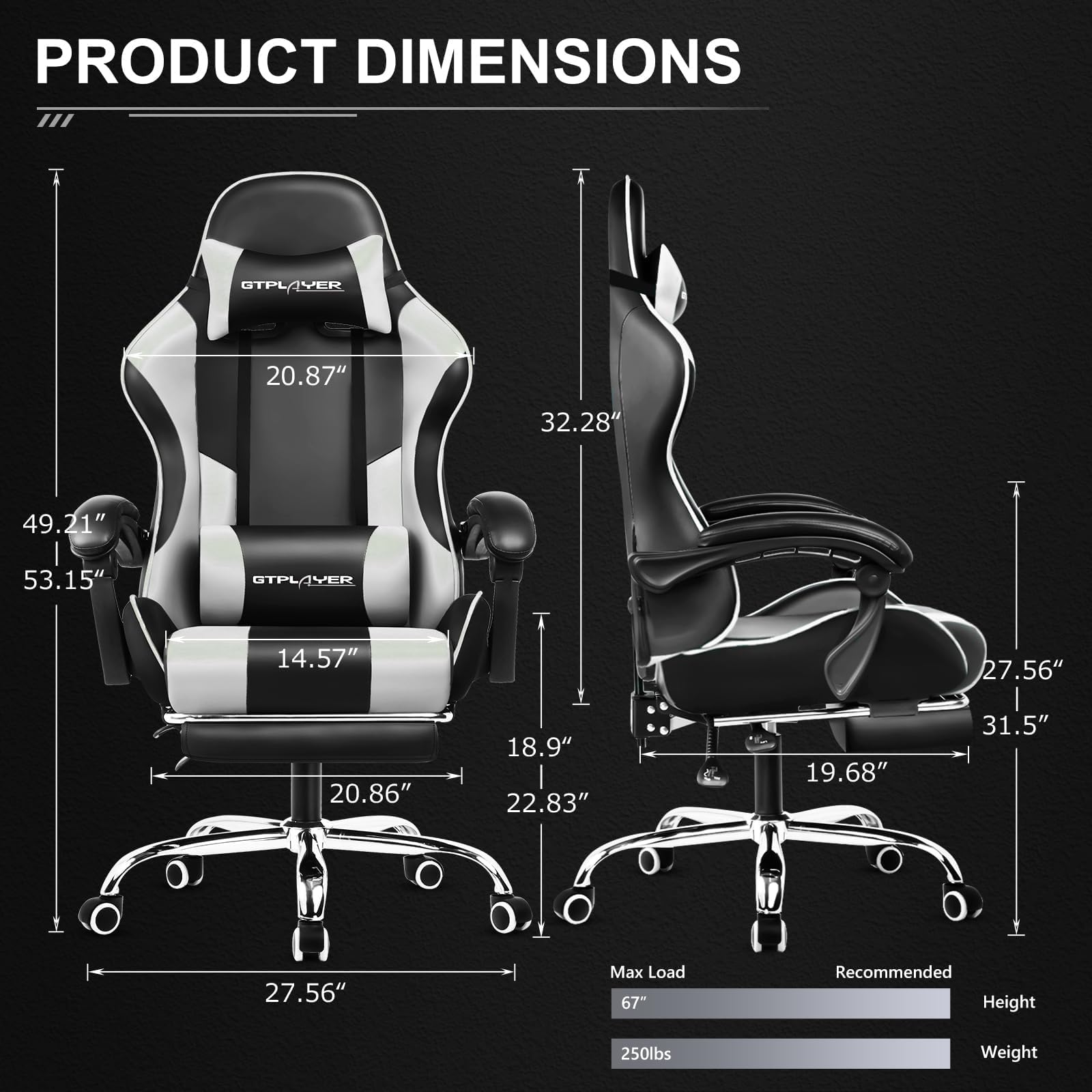 GTPLAYER Gaming Chair with Footrest and Lumbar Support