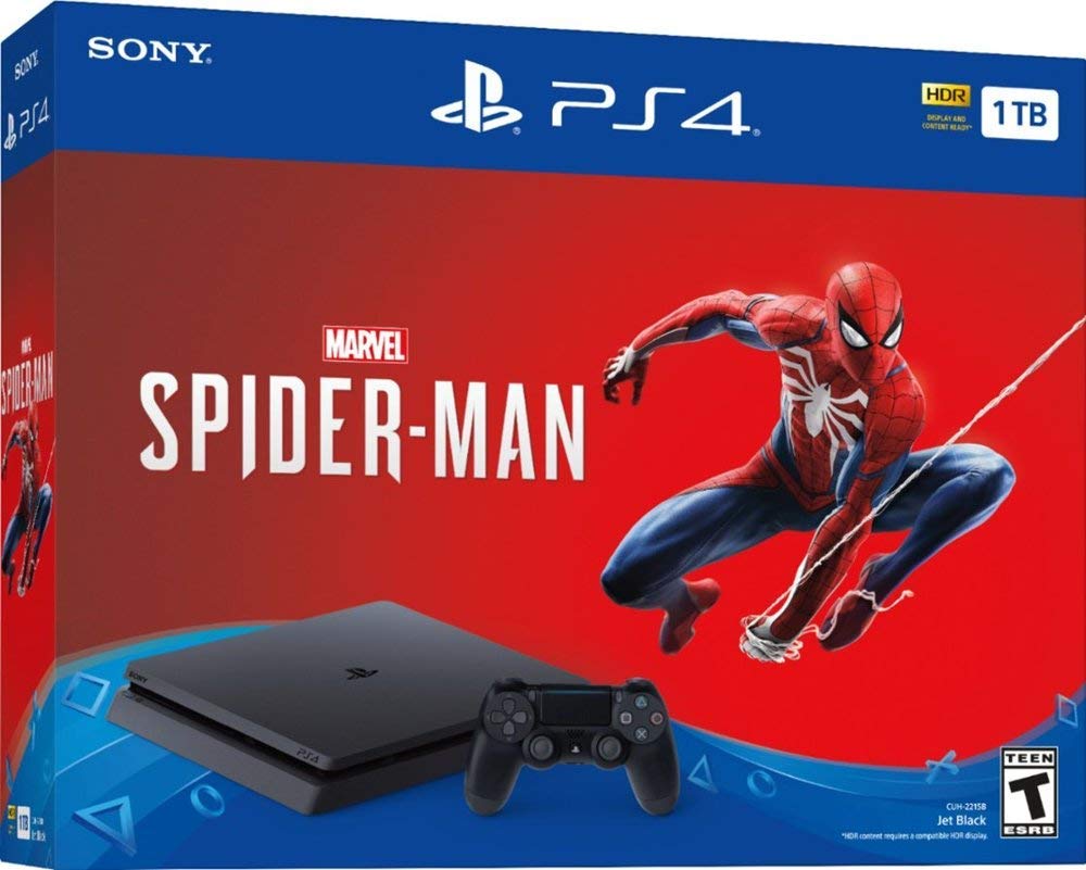 Sony Playstation 4 1TB Marvel's Spider-Man Bonus Bundle w/Red Dead Redemption: Playstation 4 1TB Jet Black Console, Marvel's Spider-Man, Red Dead Redemption 2, DUALSHOCK Wireless Controller (Renewed)
