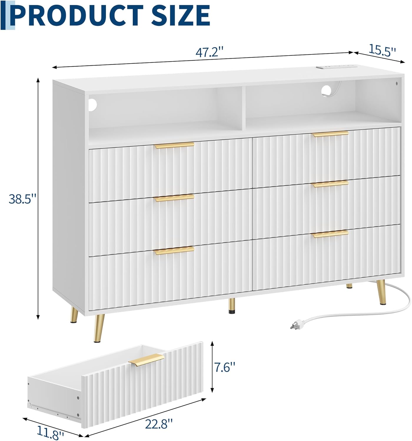 IDEALHOUSE 6 Drawer Fluted Dresser for Bedroom, 47.2