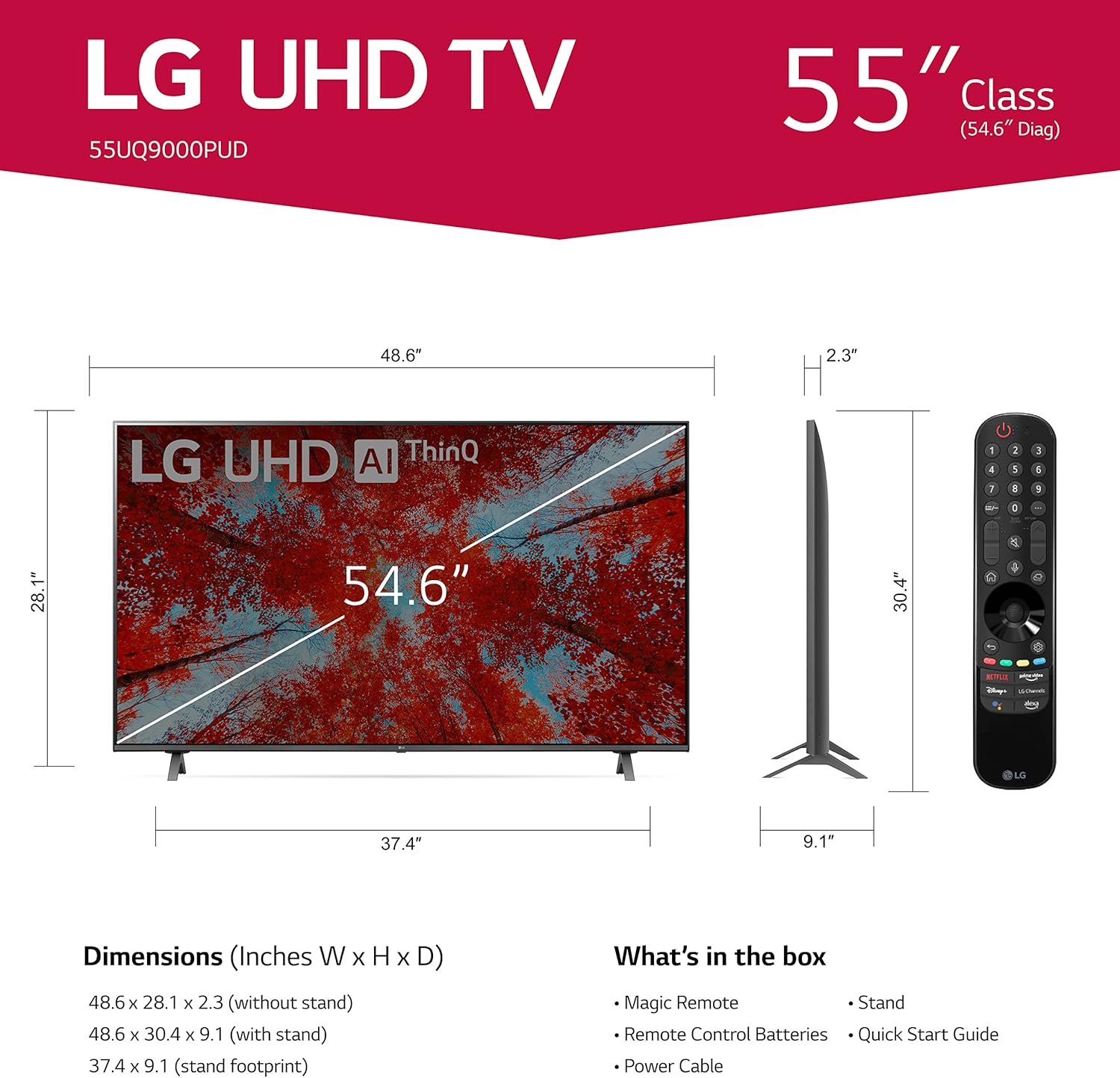 LG 55-Inch Class UQ9000 Series Alexa Built-in 4K Smart TV (3840 x 2160), 60Hz Refresh Rate, AI-Powered 4K, Cloud Gaming (55UQ9000PUD, 2022)