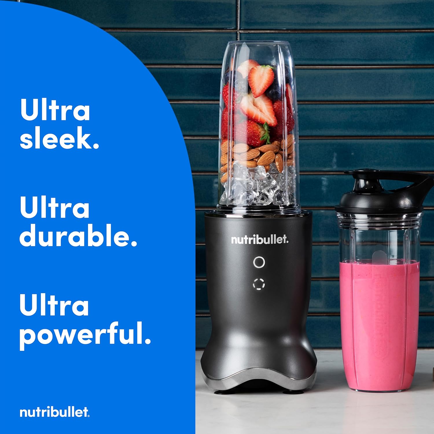 nutribullet® Ultra Personal Blender, 1200W, for Smoothies Shakes & Protein - Quietest Single-Serve Blender with Titanium Coated Blades, 3 BPA-Free Cups (32oz + 24oz), To-Go Lids, Dishwasher Safe, Gray
