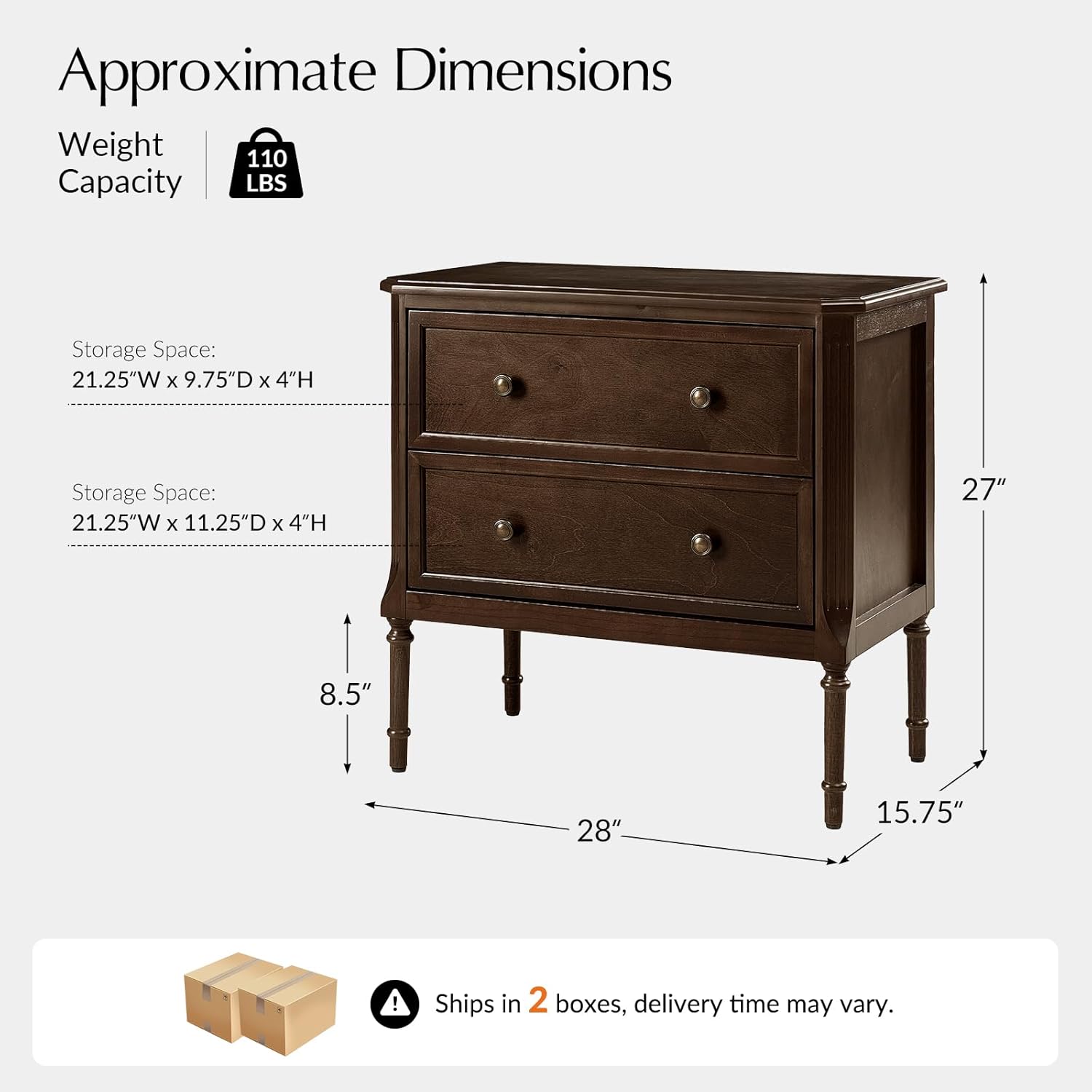 HULALA HOME Solid Wood End Table with Charging Station, Mid-Century Modern End Table with 2 Drawer, Adjustable Solid Wood Feet, Easy Assembly Set of 2, Walnut