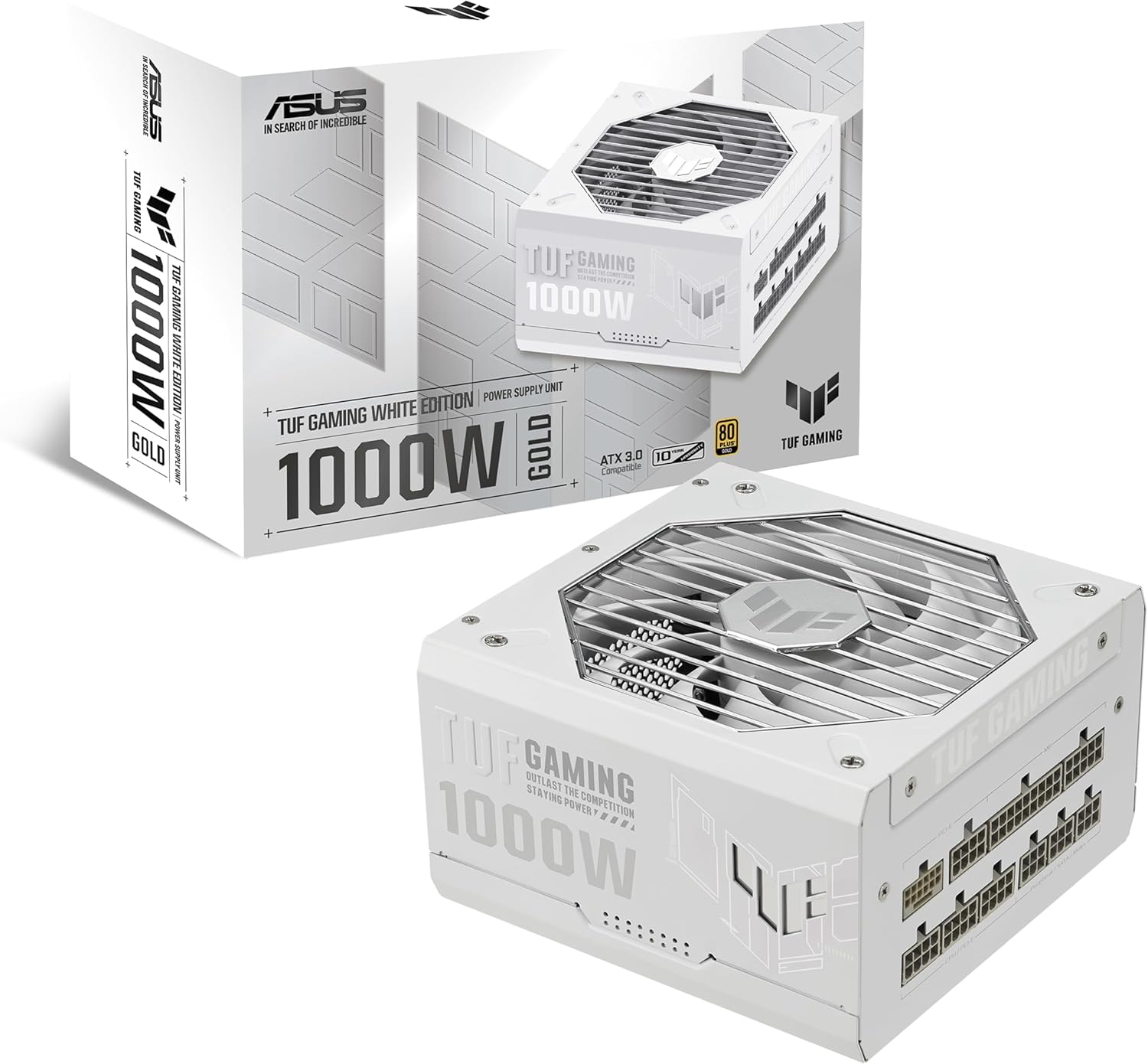 ASUS TUF Gaming 1000W Gold White Edition (1000 Watt, Fully Modular Power Supply, 80+ Gold Certified, Military-Grade Components, Dual Ball Bearing, Axial-tech Fan, PCB Coating, 10 Year Warranty)