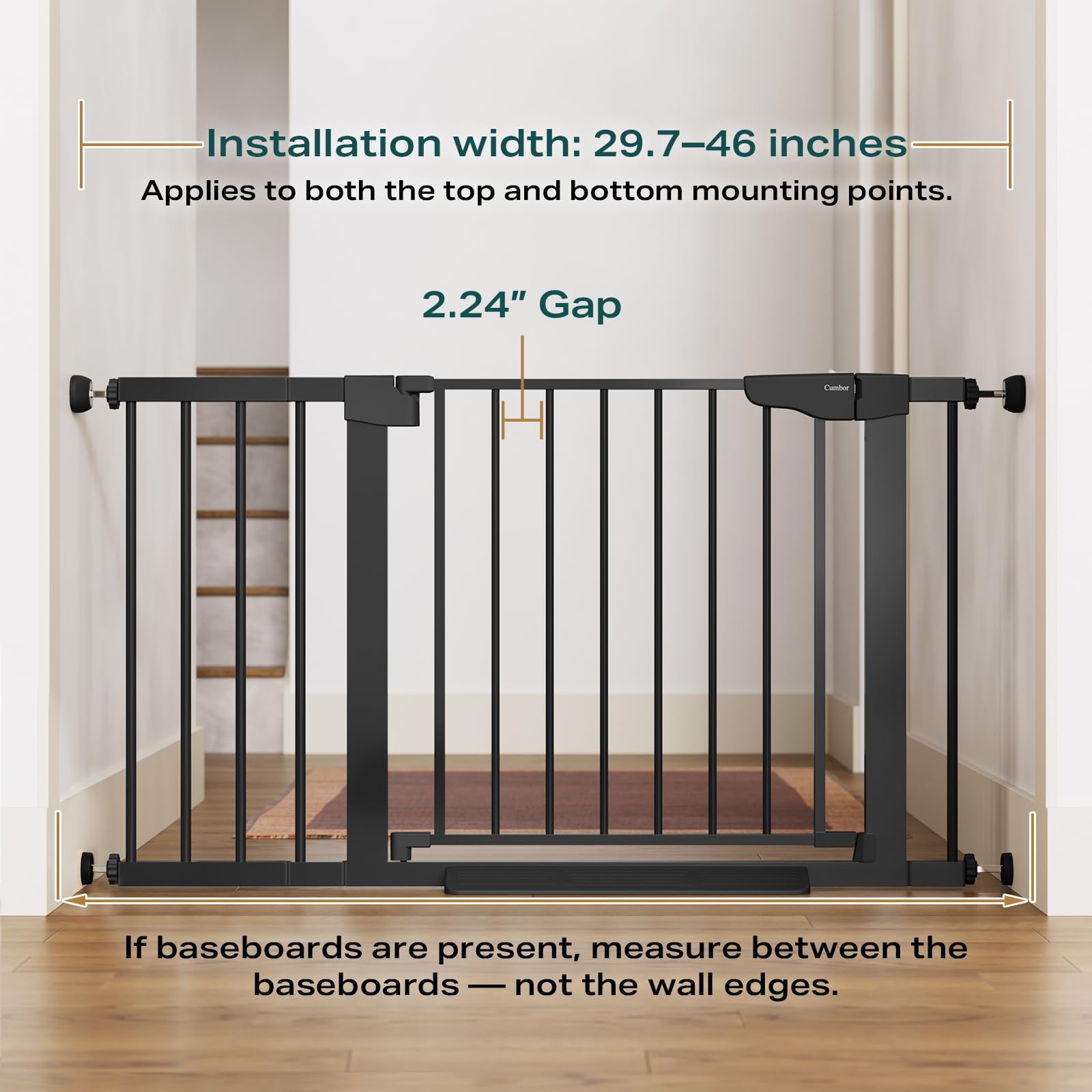 CUMBOR Baby Gate for Stairs - Auto Close Pet Gate, Black