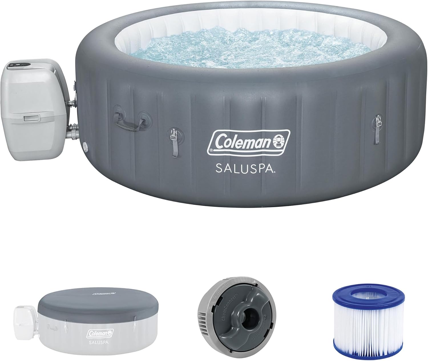 Coleman SaluSpa 4 to 6 Person Inflatable Hot Tub, Round Energy-Efficient Portable Outdoor Spa with 140 AirJets, 77