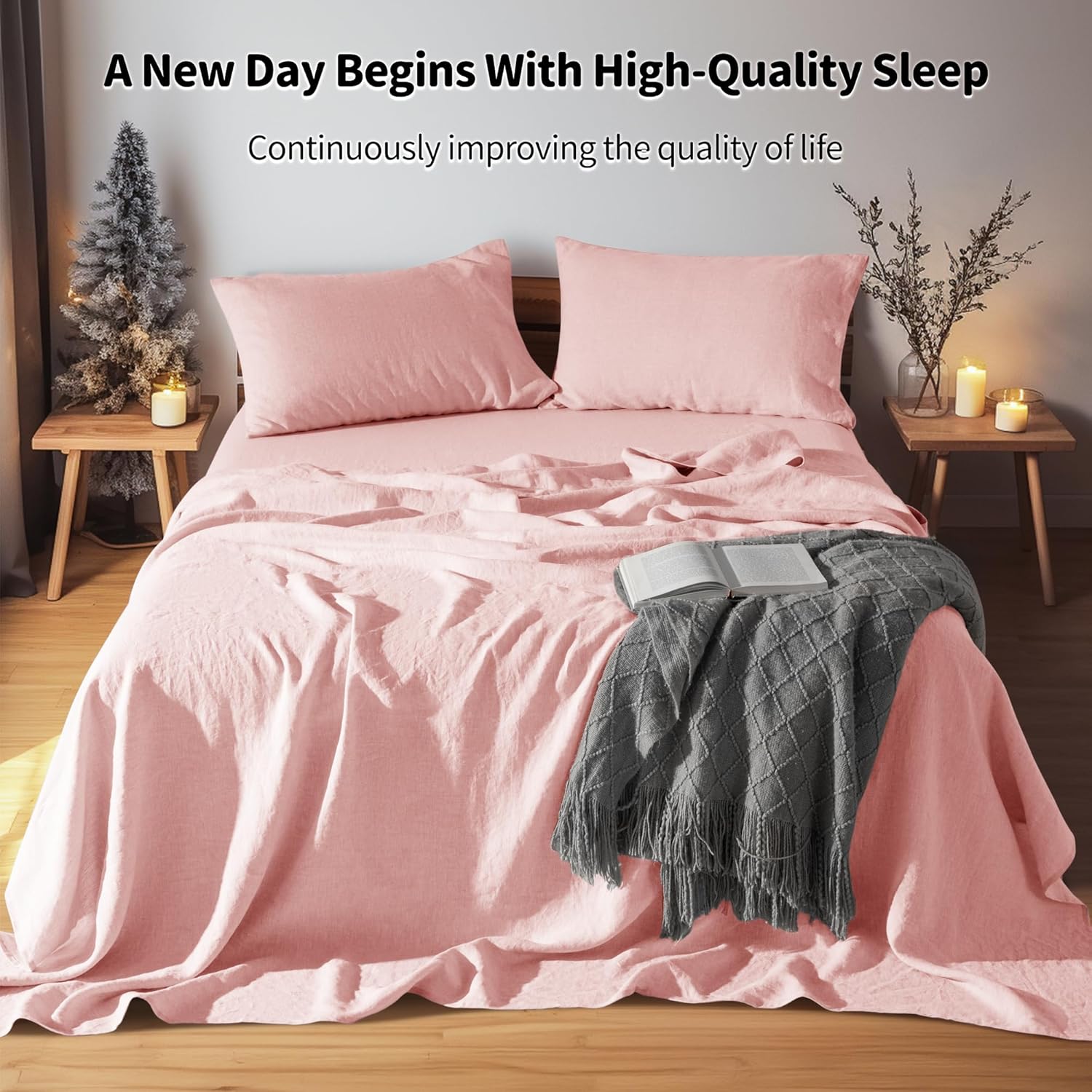 LBRO2M 100% Pure Linen Sheet Set Deep Pocket Up to 16