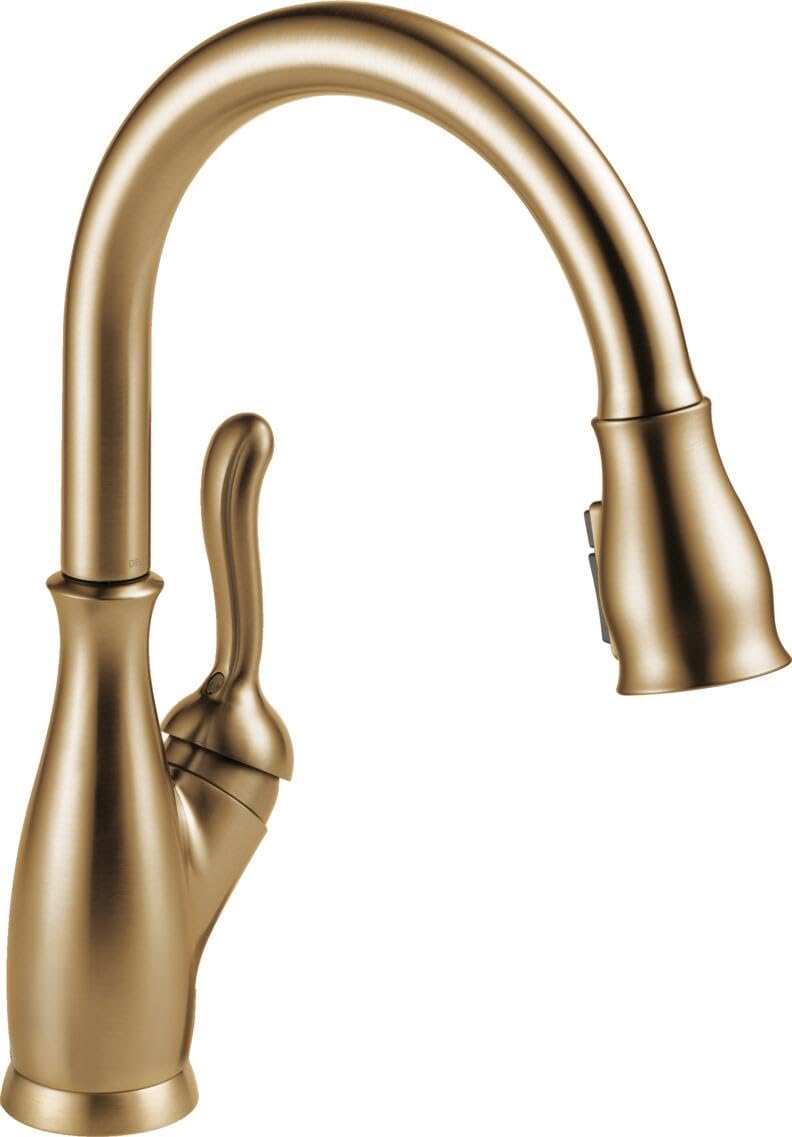 Delta Leland Brushed Gold Kitchen Faucet with Pull Down Sprayer, Traditional Single Hole Kitchen Sink Faucet, Single Handle, Champagne Bronze 9178-CZ-DST