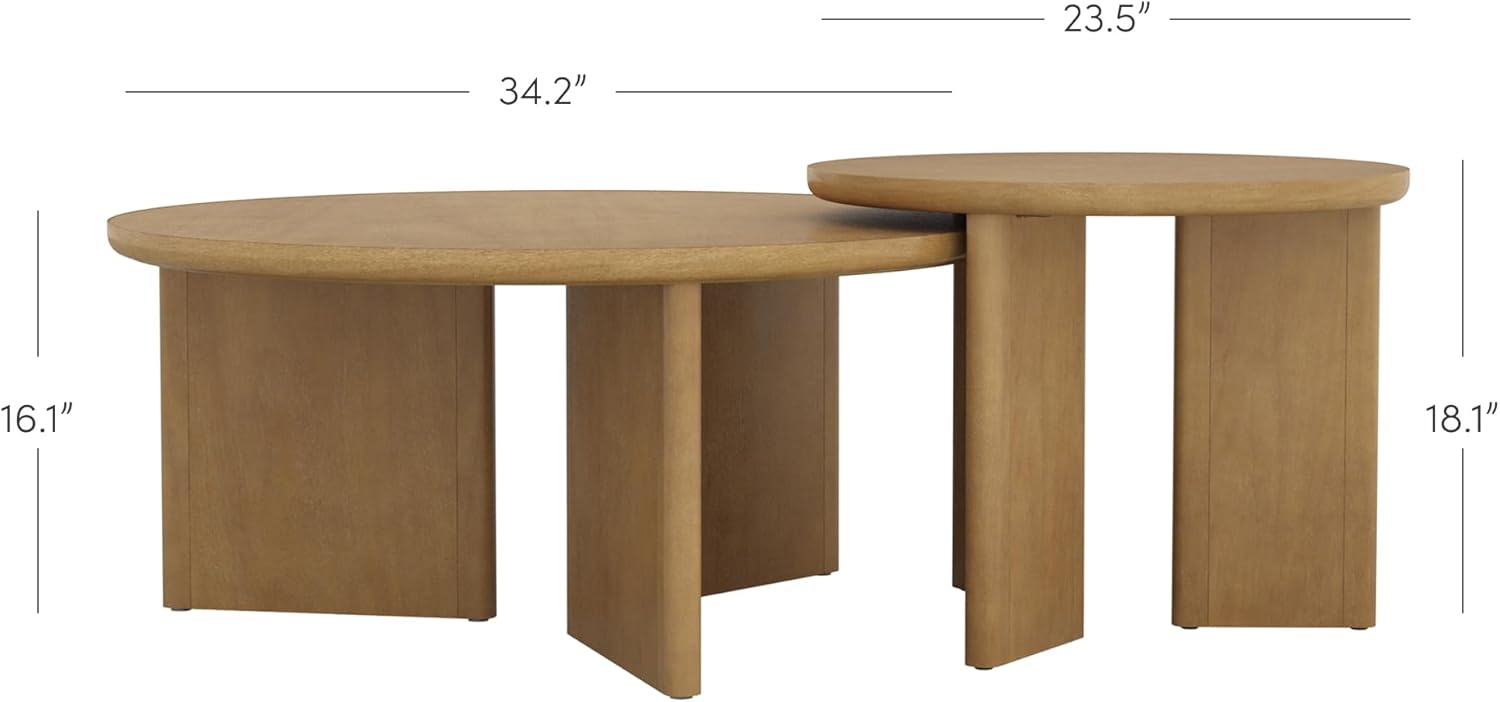 Nathan James Davis Round Wooden Coffee Table, Nesting Coffee Table Set, Nested Table Furniture for Living Room, Light Brown