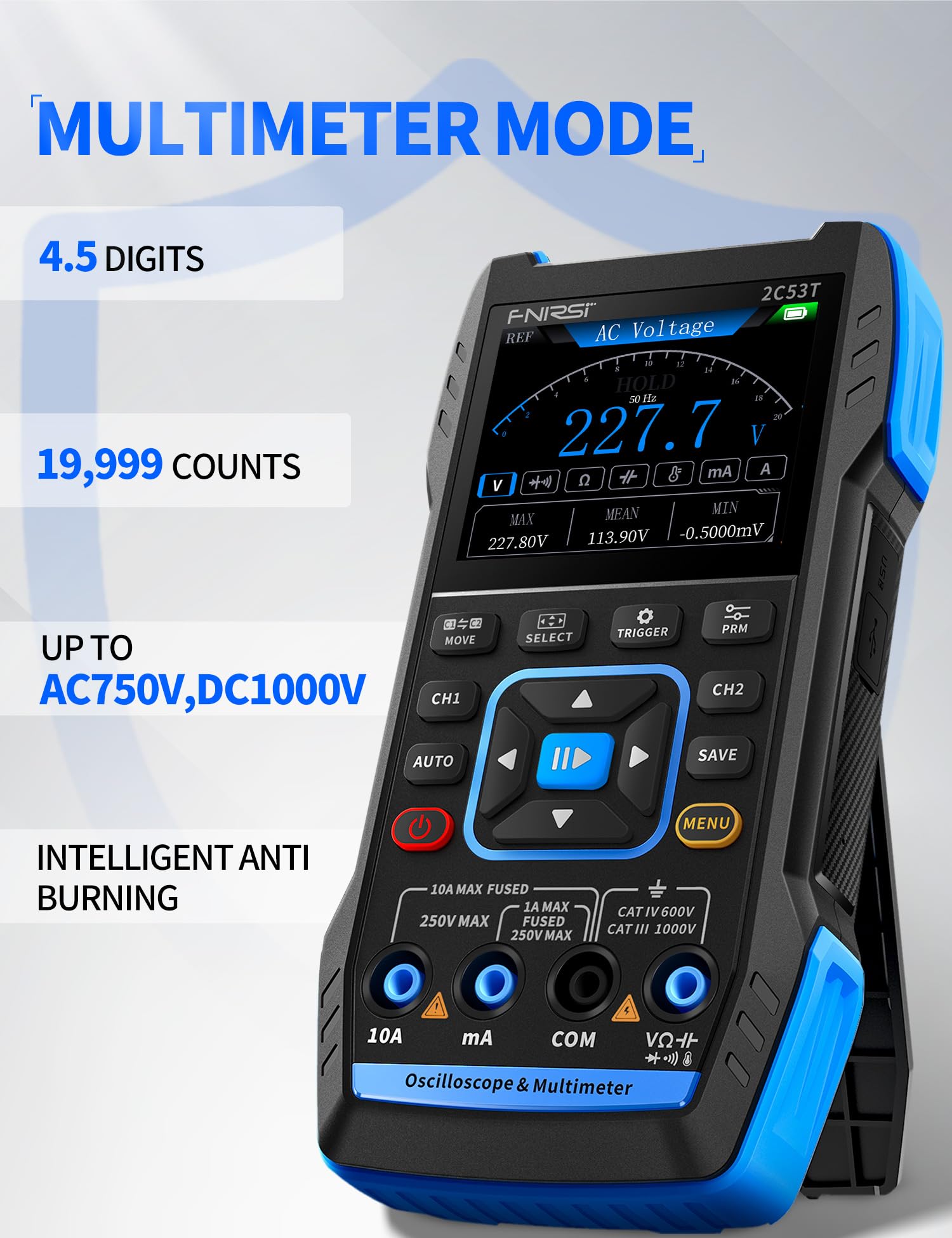 FNIRSI 2C53T Handheld Oscilloscope 50MHz, 3IN1 Multimeter
