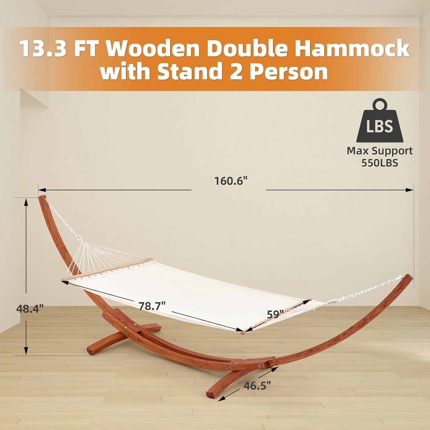 ECOTOUGE 13 FT Hammock with Stand, Heavy Duty Hammock Stand, 2 Person Heavy Large Hammock Bed for Porch, Patio, Balcony, Garden, Backyard, Load 550lbs 550LBS, White-Yellow